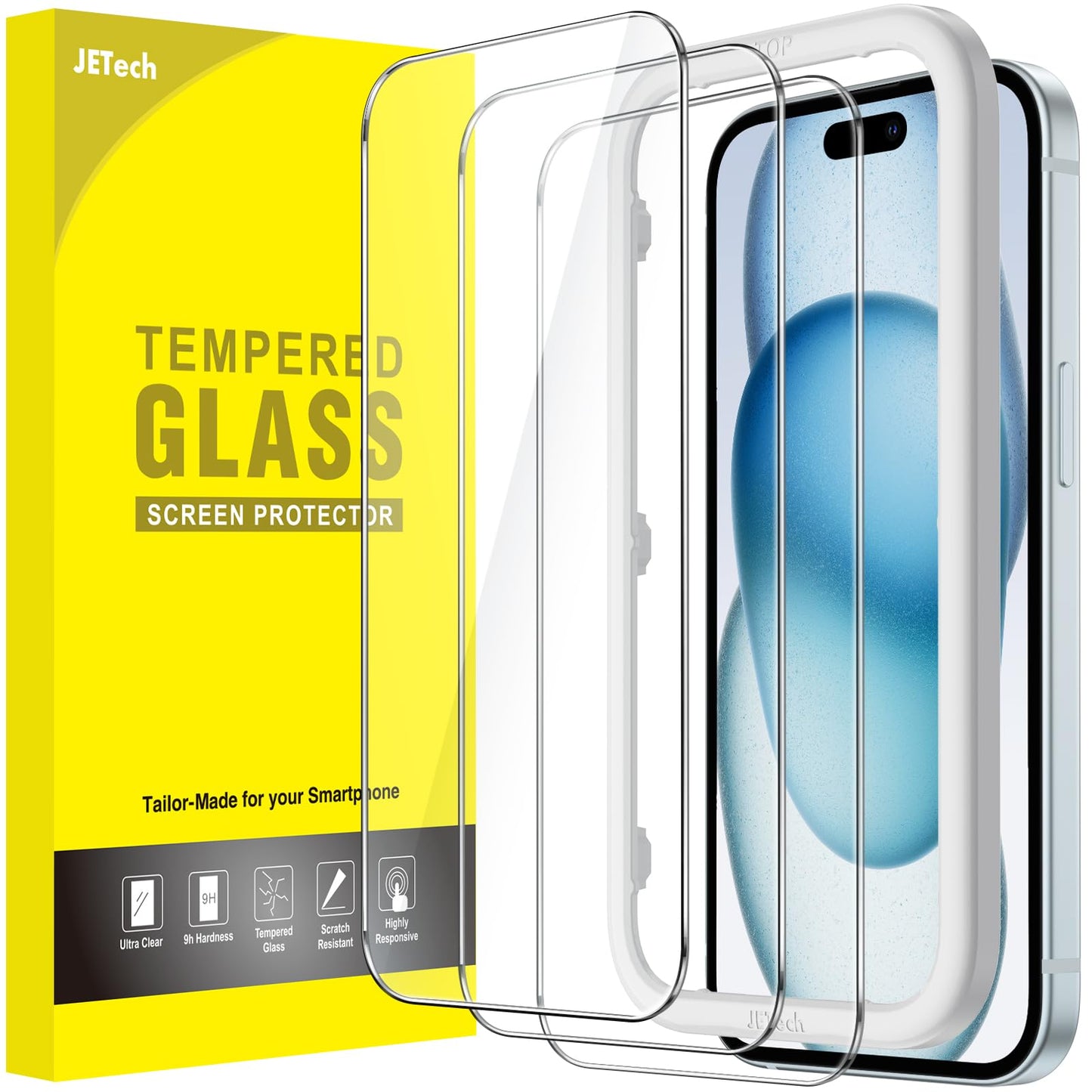 JETech Screen Protector for iPhone 17, 3-Pack | 9H Tempered Glass, HD Clear, Anti-Scratch Protection, Easy Installation Tool