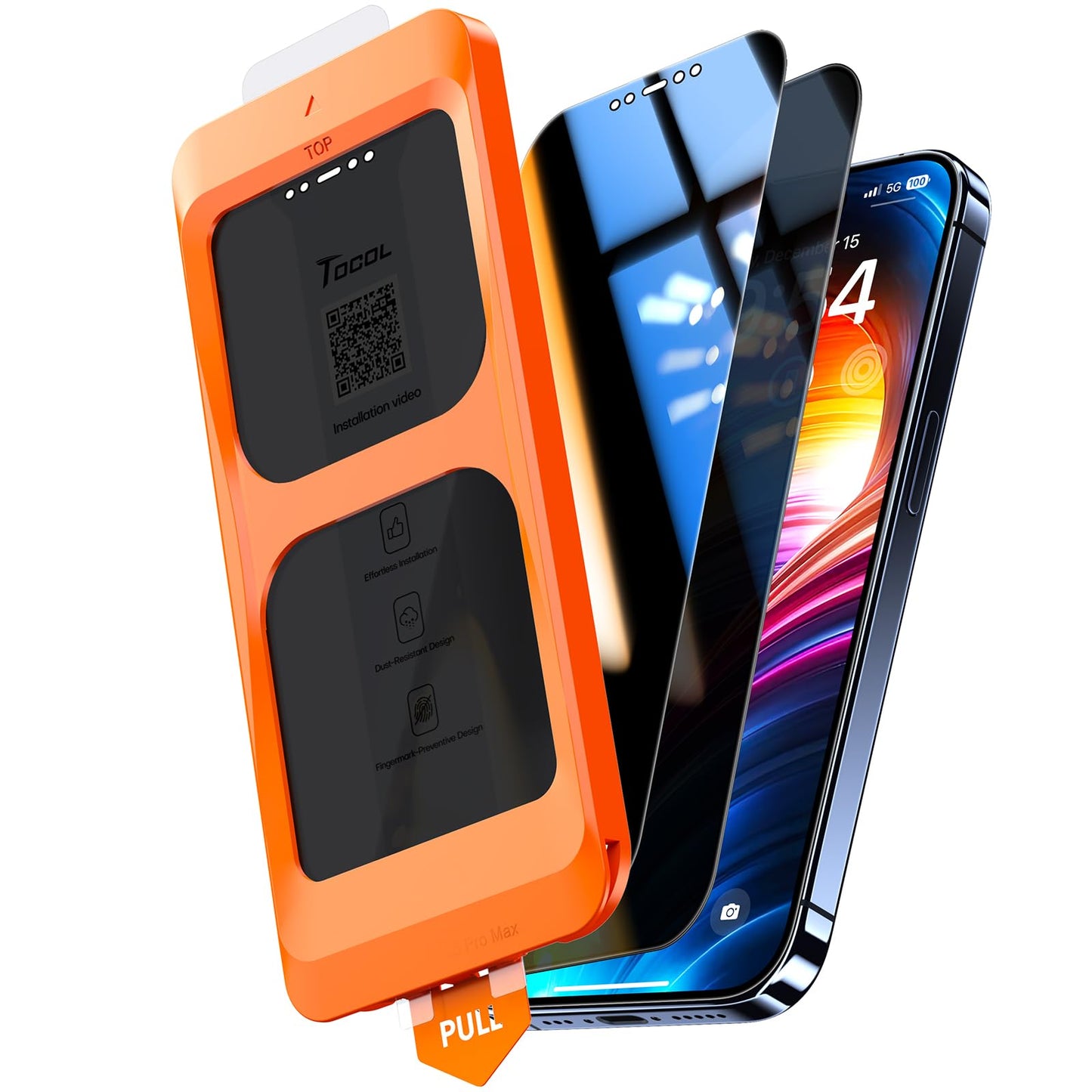 TOCOL for iPhone 16 Pro Max Privacy Screen Protector | Easy Installation, 25° Anti Spy, Data Protection, 9H+ Tempered Glass, 8FT Military Grade Shatterproof, Anti-Scratch, 2 Pack