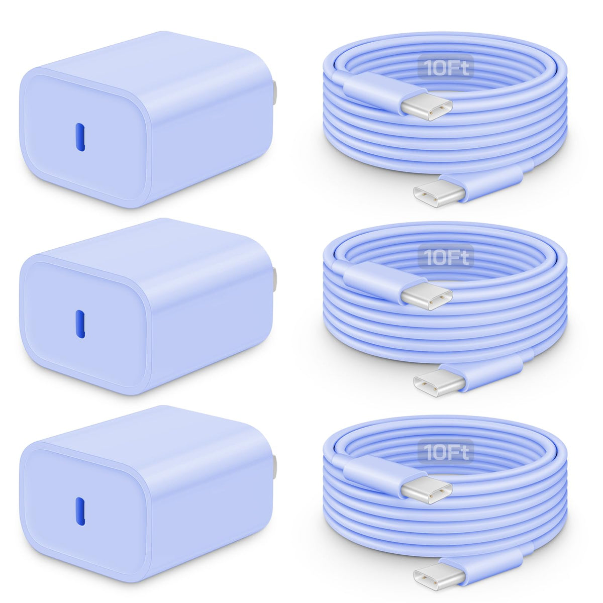 20W Fast Charger for iPhone 17/16/15 with 6FT Cable [3-Pack] | USB-C Wall Charger & C-to-C Cable, Compatible with iPhone 17/16/15 Series, USB-C iPad Pro/Air/Mini & More