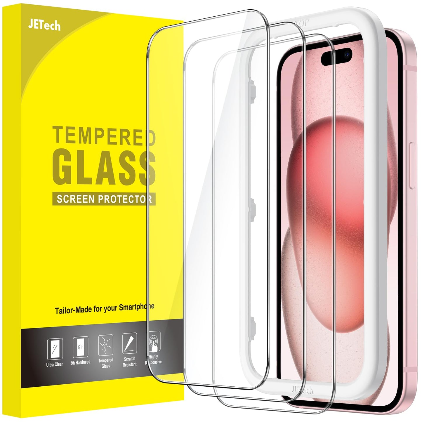 JETech Screen Protector for iPhone 17, 3-Pack | 9H Tempered Glass, HD Clear, Anti-Scratch Protection, Easy Installation Tool