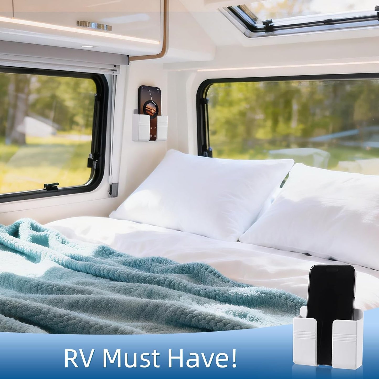 RV Accessories: Boat Accessories & Camper Accessory - Wall Phone Holder for Dorm Room & Apartment Essentials - Travel Trailer & RV Essentials for Inside and Pontoon Boat Accessory(2Pcs-White)