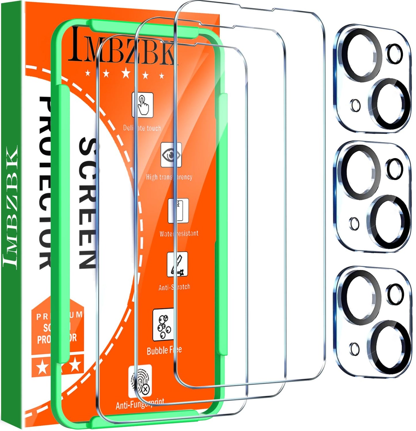 IMBZBK 3 Pack Privacy Screen Protector for iPhone 15,Tempered Glass | 9H+ Hardness, Military Grade Shatterproof, Case Friendly, Bubble Free Easy Installation Frame, with 3 Camera Lens Protectors