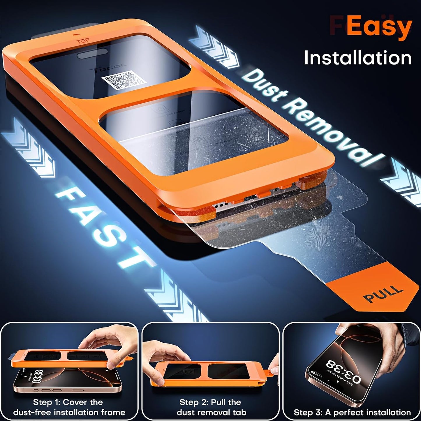 TOCOL for iPhone 16 Pro Max Privacy Screen Protector | Easy Installation, 25° Anti Spy, Data Protection, 9H+ Tempered Glass, 8FT Military Grade Shatterproof, Anti-Scratch, 2 Pack