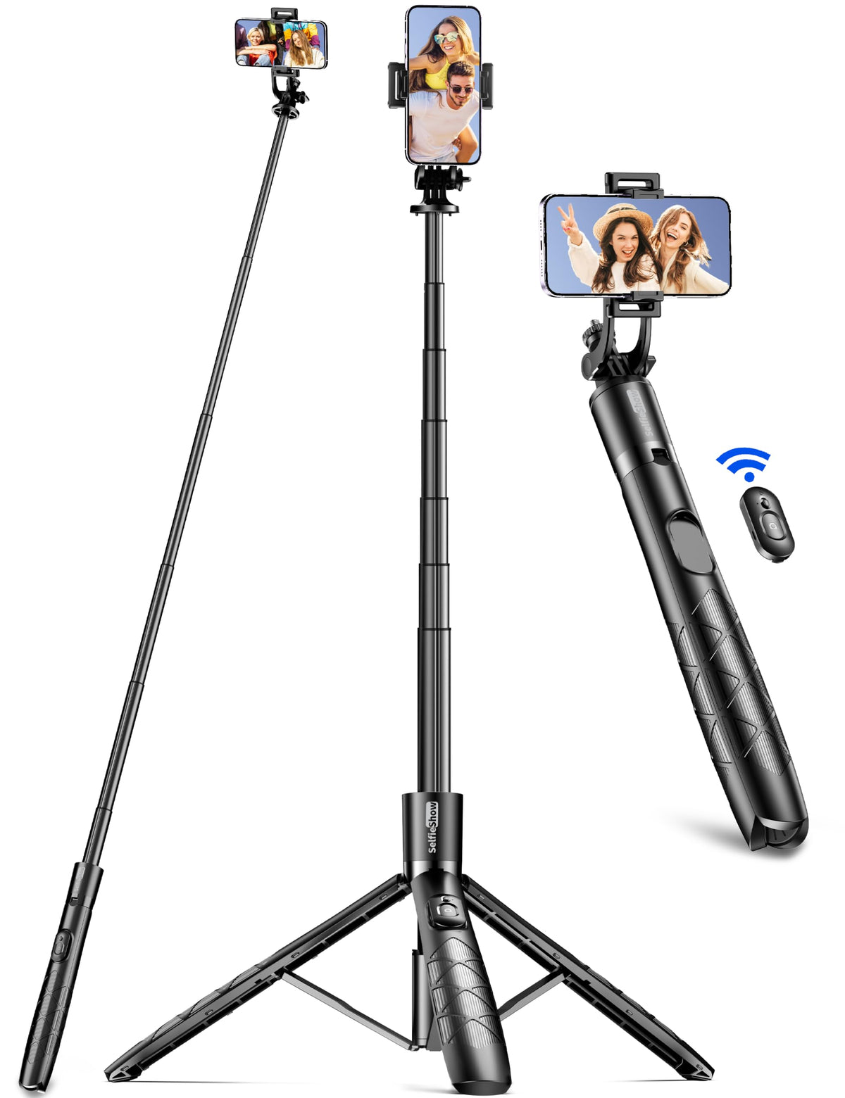 71" Phone Tripod & Selfie Stick, All in One Extendable Cell Phone Tripod with Wireless Remote, Tripods Stand for iPhone & Travel Selfie Stick 360° Rotation Compatible with iPhone Android, Camera