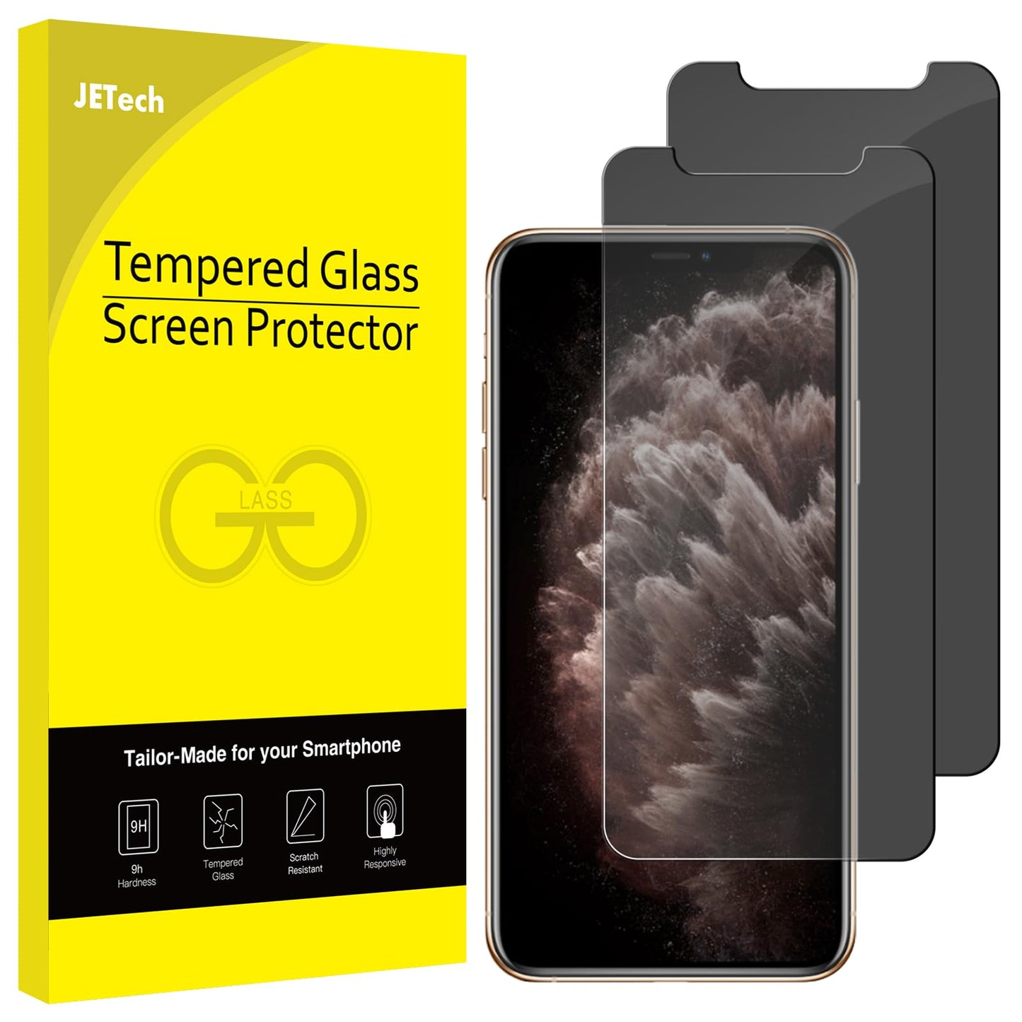 JETech Privacy Screen Protector for iPhone 11/XR, 2-Pack | Anti-Spy Privacy Protection, Tempered Glass, Face ID Compatible