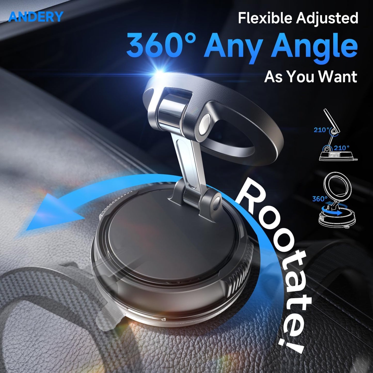 ANDERY Car Phone Holder for Magsafe [78+LBS Max Suction & 2400gf Magnetic] | 360° Adjustable Car Phone Mount, Phone Holders for Your Car for iPhone 17-12 Pro Max Air Plus (Carbon Fiber)
