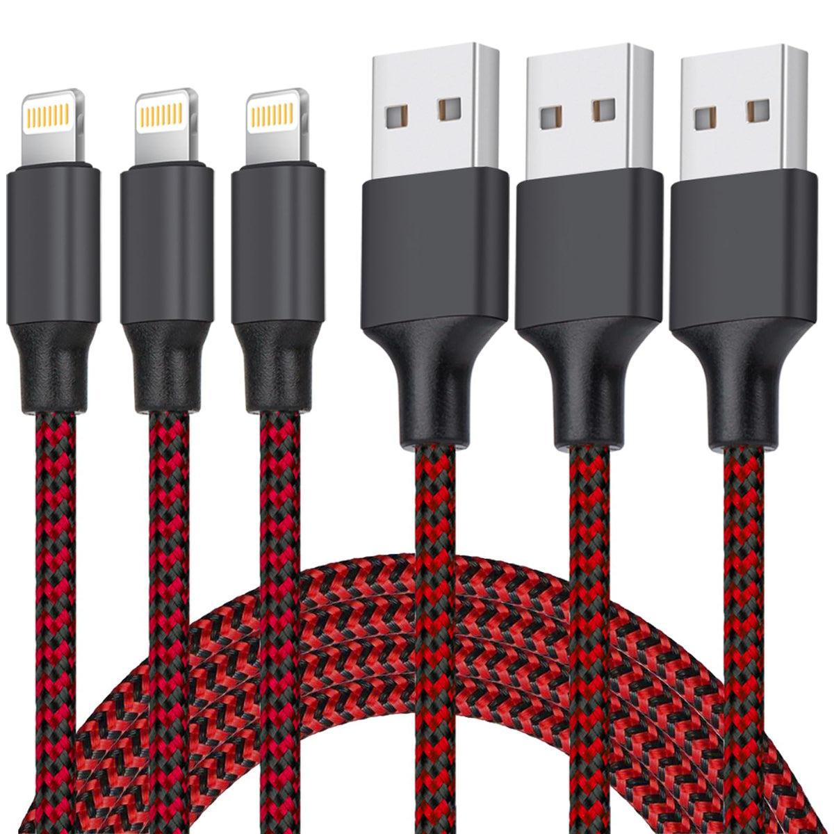 iPhone Charger, Lightning Cable 3PACK 6FT MFi Certified USB Charging Cord | Nylon Braided High Speed Transfer Cable Compatible with iPhone 14 Pro Max/13 Pro/12/11/XS MAX/XR/XS/X/8/iPad Pro Mini Air
