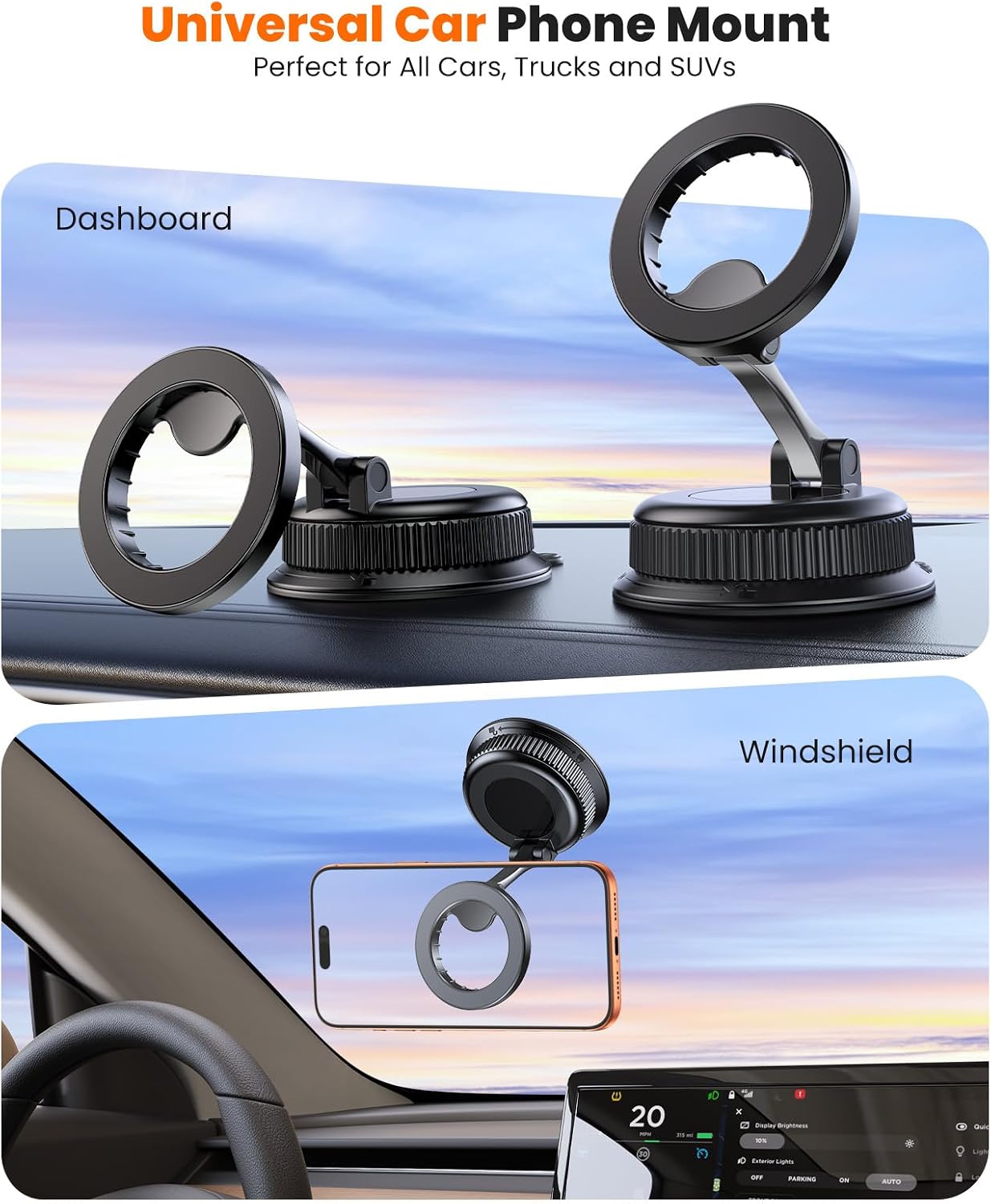 Magnetic Car Phone Holder, for MagSafe Car Mount, Nano Gel Suction Car Phone Mount for Dashboard, Cell Phone Stand for Your Car, 360°Rotatable & Foldable for iPhone 17 16 15 14 13 12 Series
