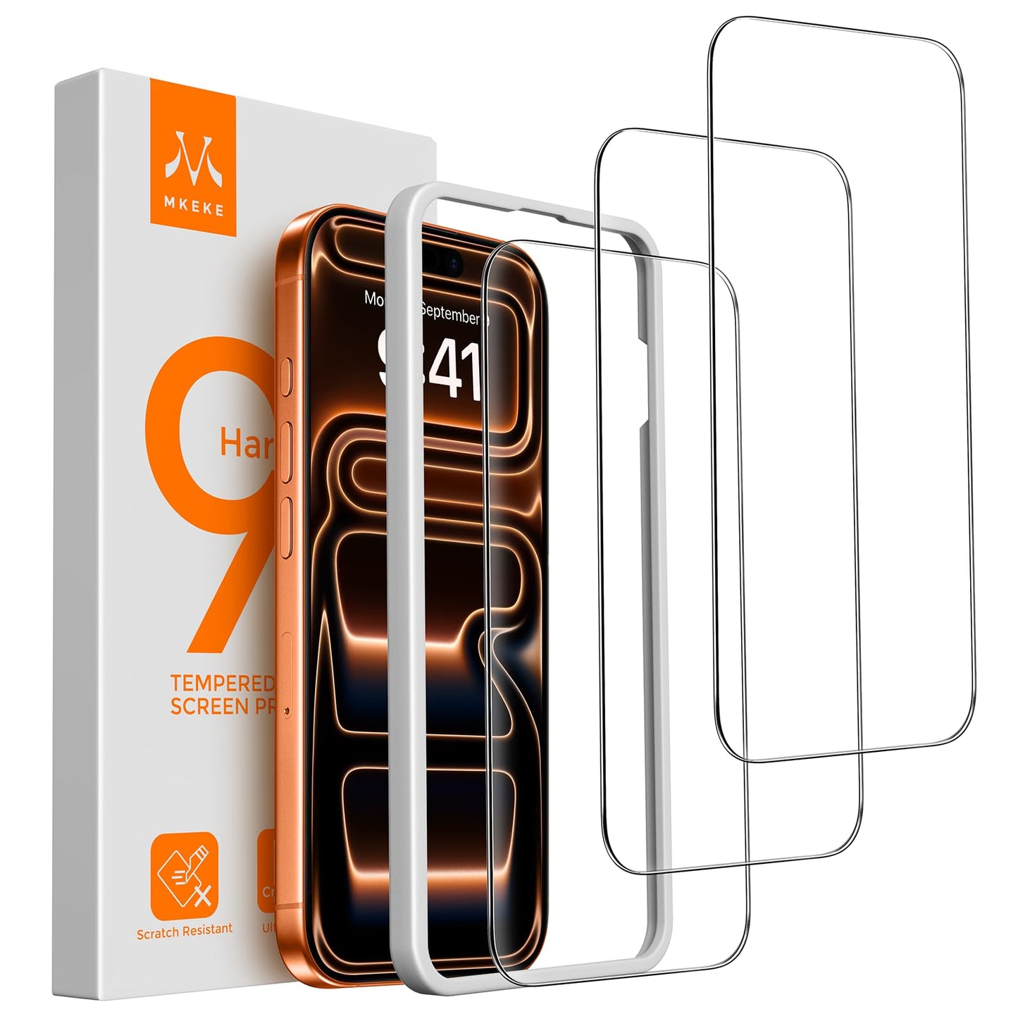 Mkeke Screen Protector for iPhone 16 Pro, 3 Pack 9H+ Tempered Glass | Military-Grade Drop Protection [Sensitive Touch] [Easy Installation Frame] [99.99% HD Clear] Bubble-Free for 6.3 inch