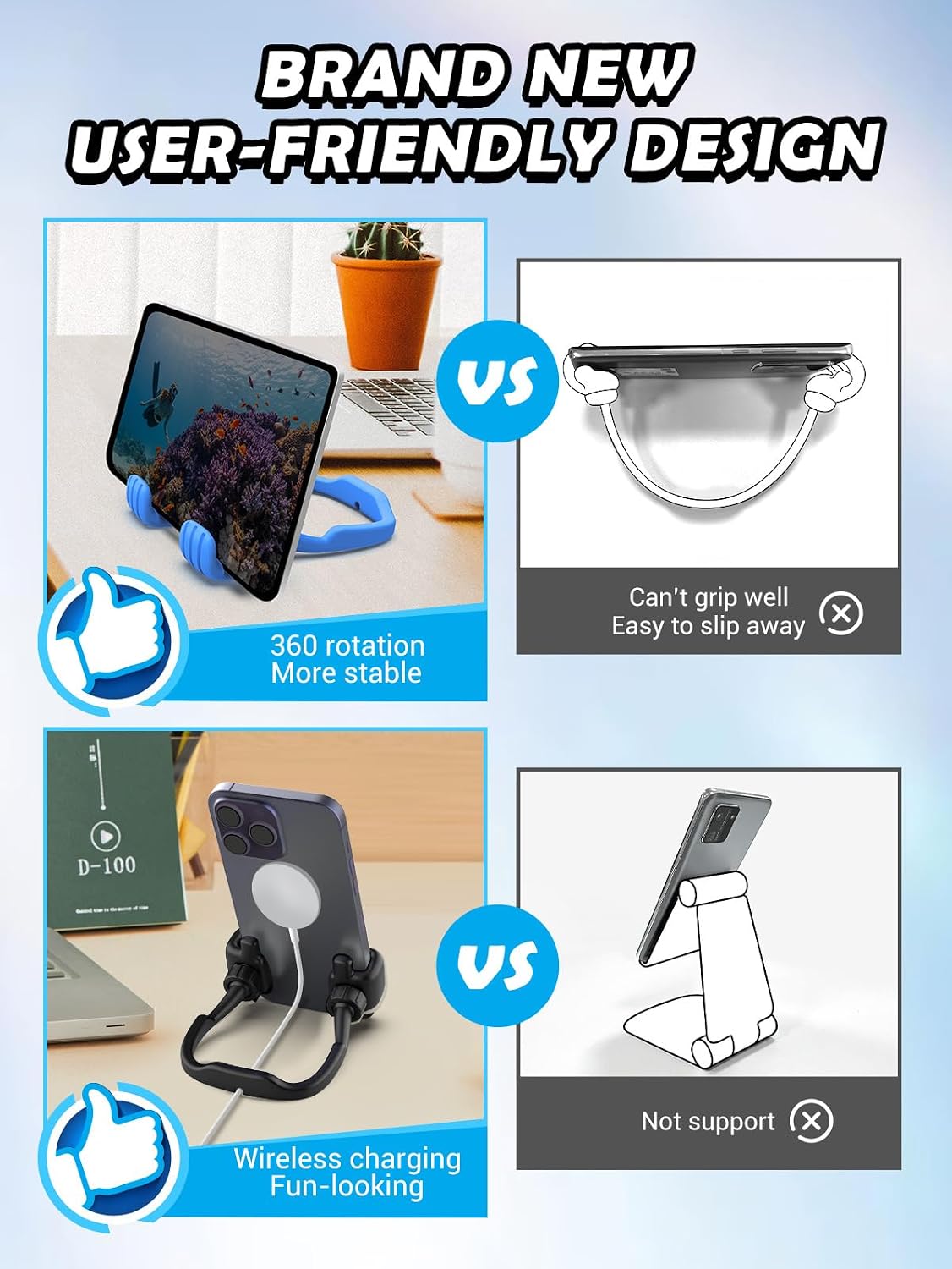 Stocking Stuffers for Teens Boys Girls 2 Pack Cell Phone Stand Adjustable | Thumbs Up Lazy Phone Holder for Desk, Gifts for Christmas, for Adults Men Women Kids Husband Wife, Cool Gadget, Fun Gift