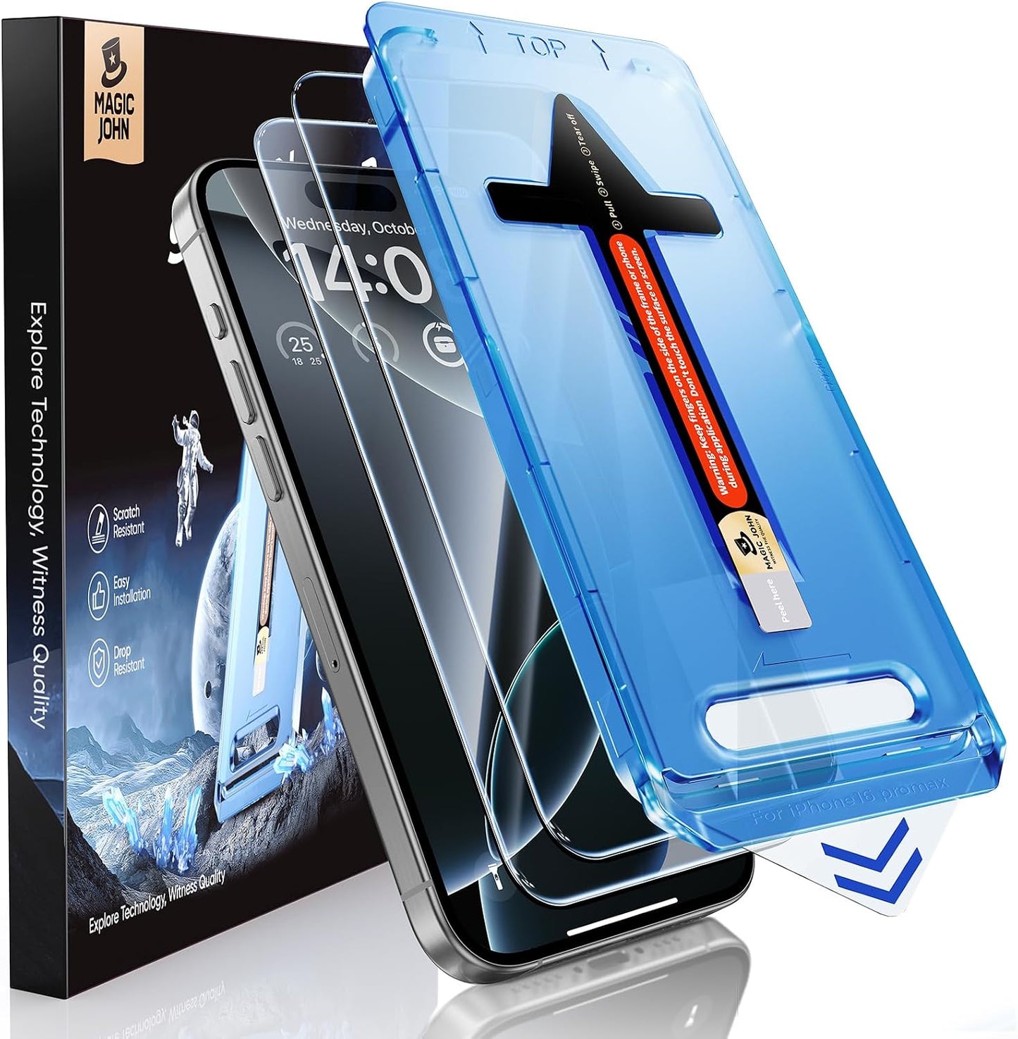 MAGIC JOHN 2 Pack for iPhone 16 Pro Max Tempered Glass Screen Protector | 6.9 inch, Easy Installation, HD Clear, Bubble Free, Auto Dust-Elimination
