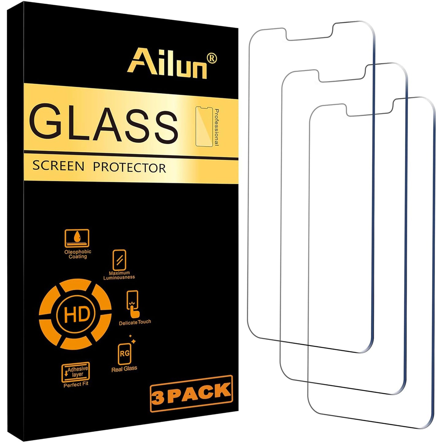 Ailun 3 Pack Screen Protector for iPhone 16 / iPhone 15 / iPhone 15 Pro | 6.1 Inch, Tempered Glass, Dynamic Island Compatible, Case Friendly
