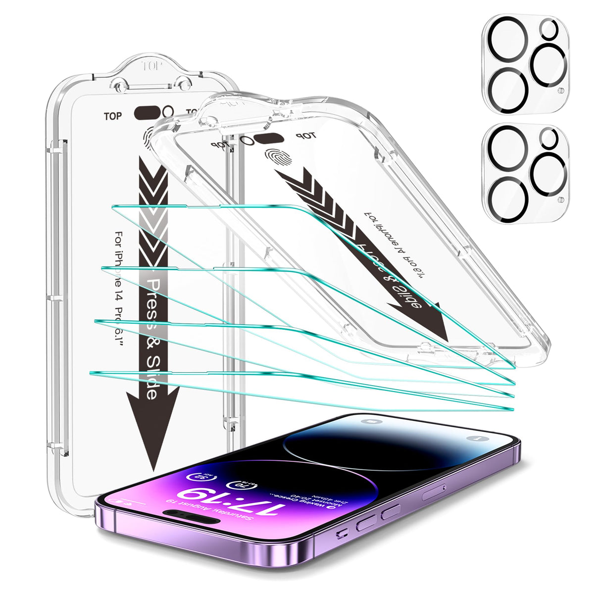 EZ-GLAZ-4+2 Pack for iPhone 15 Screen Protector (6.1") HD Clear | 2-Pack Lens Protectors, Alignment Kit, Easy Installation, Case-Friendly, 9H+ Tempered Glass, Scratch Resistant, Ultra Clear