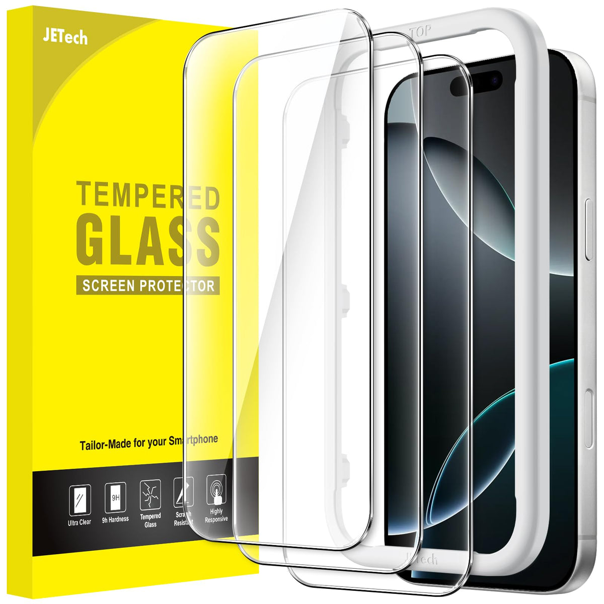 JETech Screen Protector for iPhone 17, 3-Pack | 9H Tempered Glass, HD Clear, Anti-Scratch Protection, Easy Installation Tool