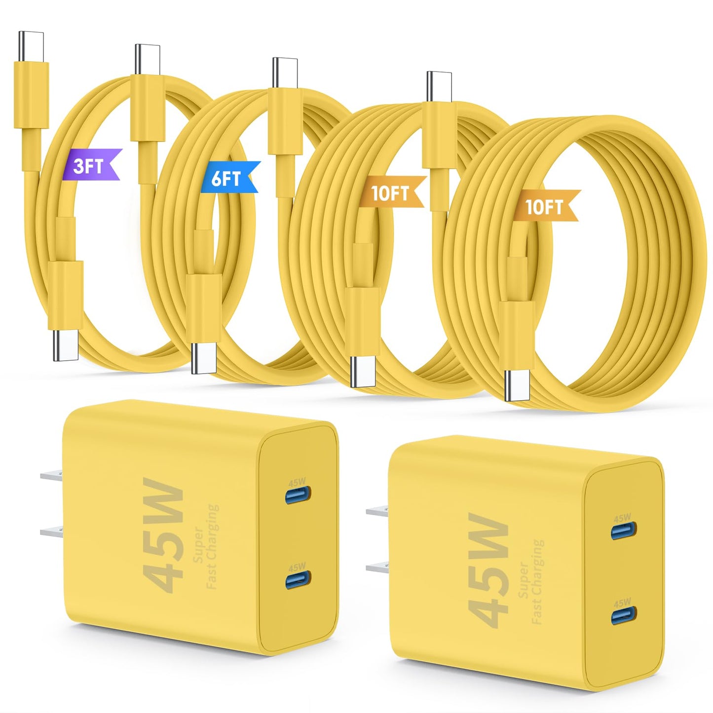 QZIIW Super Fast Samsung Charger Type C,45W Dual Port USB C Fast Charger | Extra Long 60W 3/6/10/10FT USB C Cable - [2-Pack]PD Quick Charging 3.0 For Samsung Galaxy S26 S25 Ultra/S24+/S23 iPhone 17 16