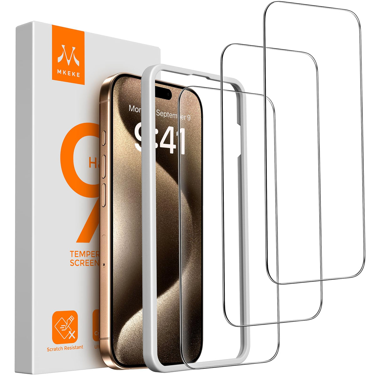 Mkeke Screen Protector for iPhone 16 Pro, 3 Pack 9H+ Tempered Glass | Military-Grade Drop Protection [Sensitive Touch] [Easy Installation Frame] [99.99% HD Clear] Bubble-Free for 6.3 inch
