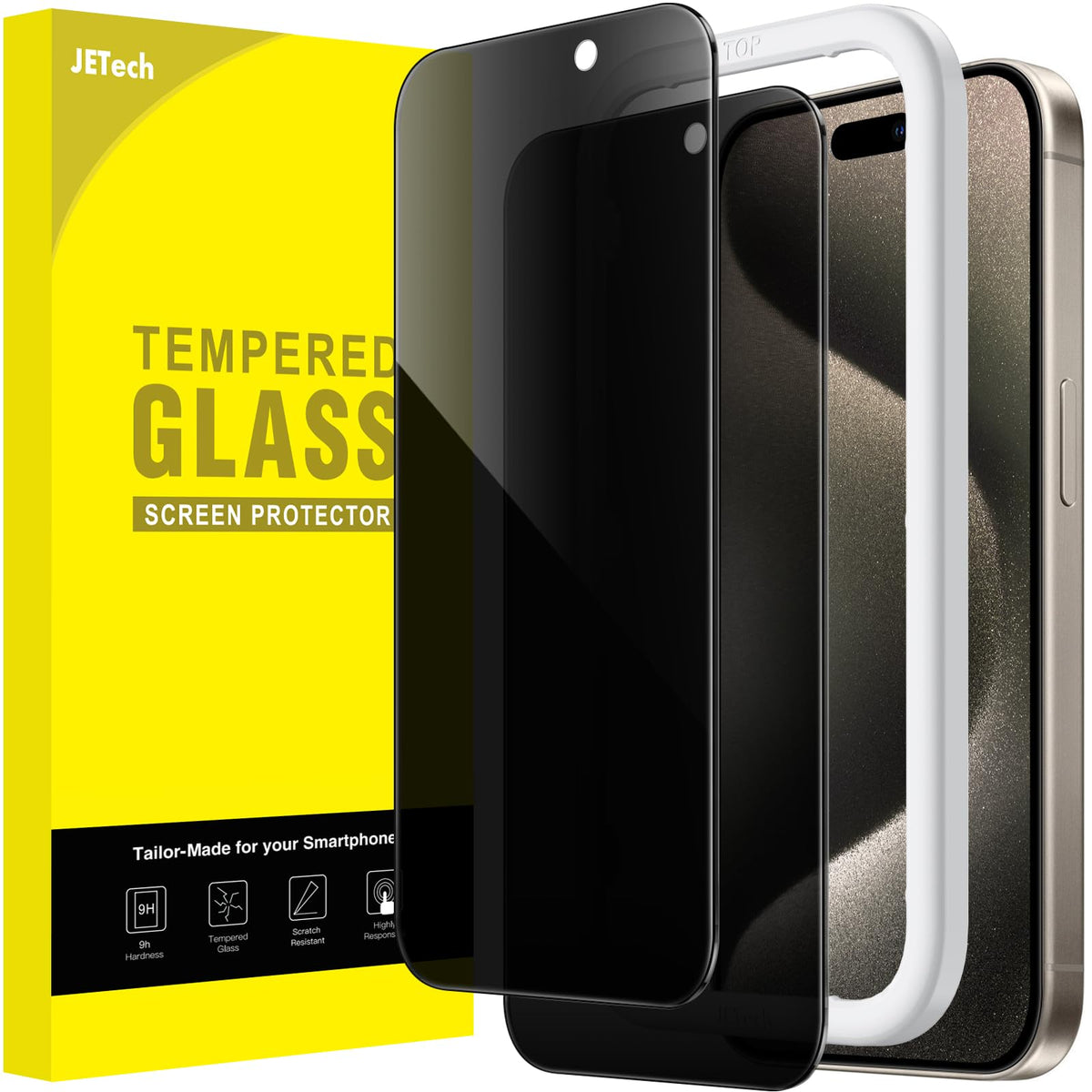 JETech Privacy Screen Protector for iPhone 16 Pro Max, 2-Pack | Anti-Spy Privacy Protection, Tempered Glass, Easy Installation Tool, Anti-Scratch Design