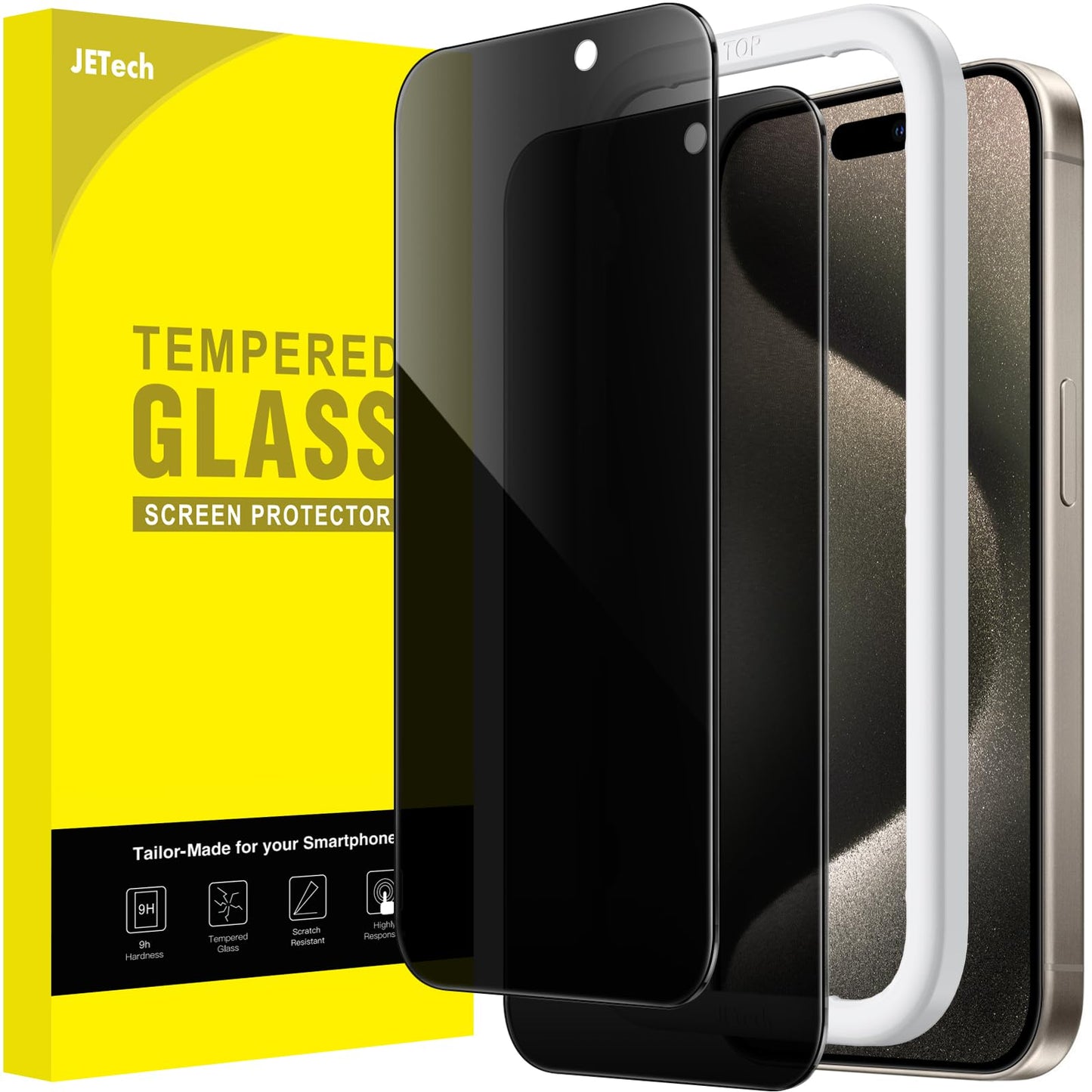 JETech Privacy Screen Protector for iPhone 16 Pro Max, 2-Pack | Anti-Spy Privacy Protection, Tempered Glass, Easy Installation Tool, Anti-Scratch Design