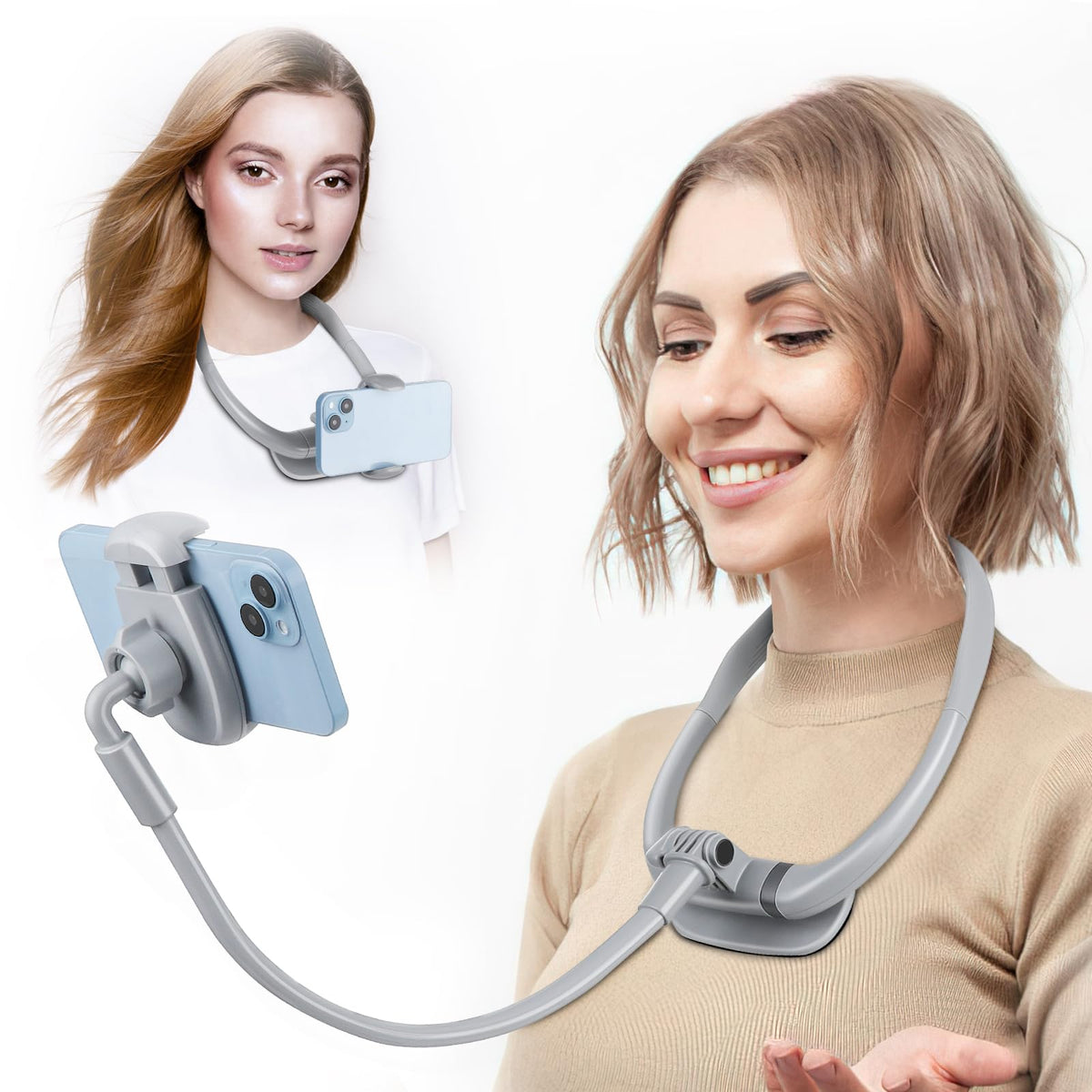 Neck Cell Phone Holder, Hand Free Flexible Gooseneck Phone Stand for Bed | Cell Phone Stand, Neck Phone Holder POV/Vlog Selfie Mount, Universal Multi-Functional Phone Stand for 4.7''-6.7'' Phone