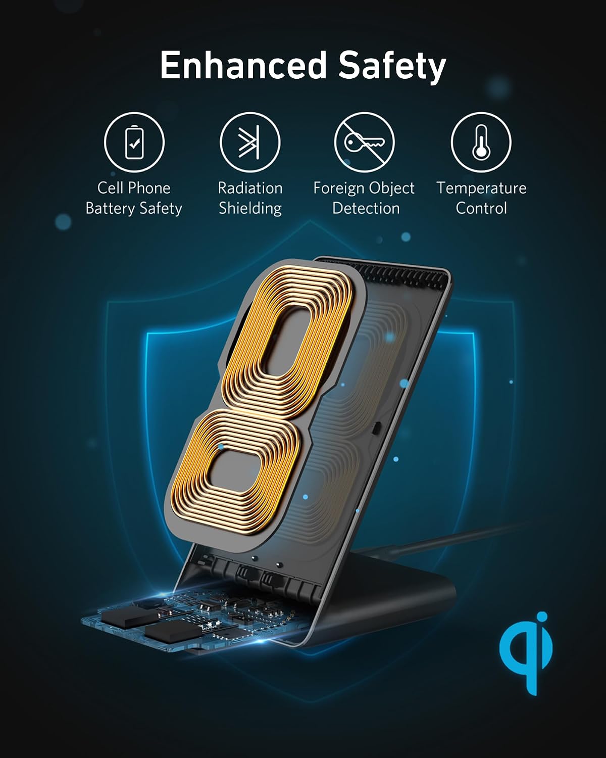 Anker 313 Qi-Certified 10W Max Wireless Charger Stand | Fast Power for iPhone 15 / 14 / 13 / 12 / 11 / X / 8, Galaxy S23 / S22, and More (Micro-USB Cable, Adapter Not Included)
