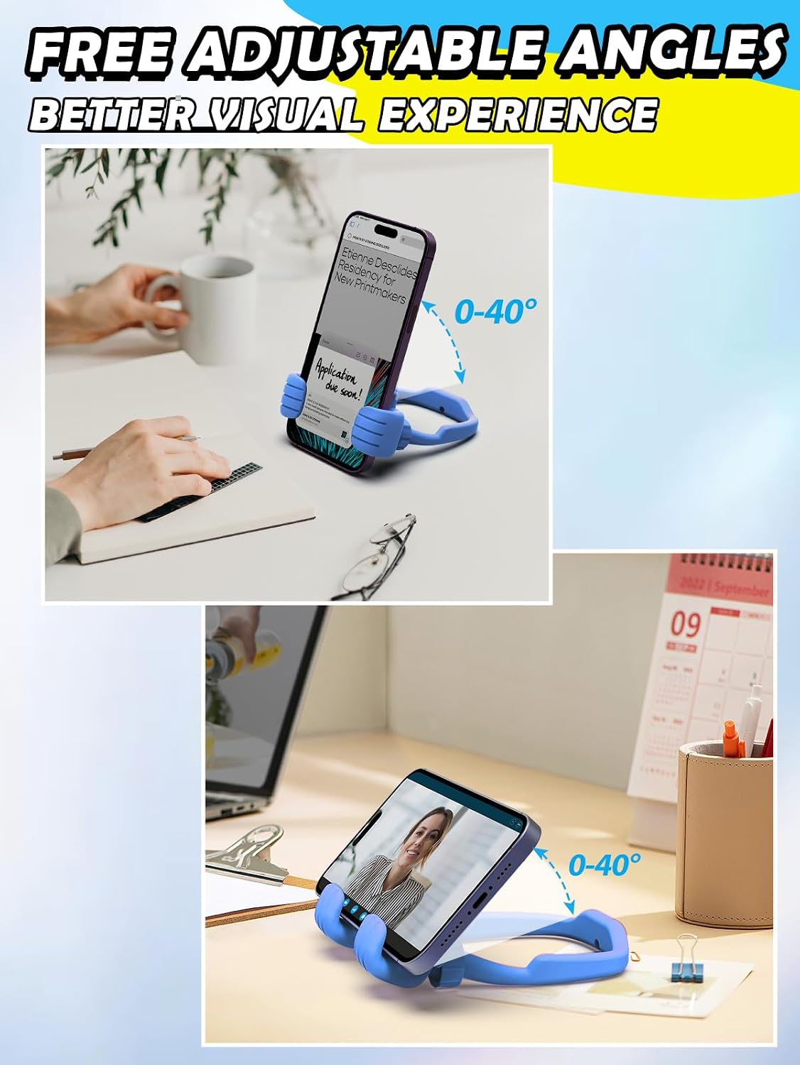 Stocking Stuffers for Teens Boys Girls Kids Gifts Cell Phone Stand for Desk | Upgrade Adjustable Thumbs Up Lazy Phone Holder for iPhone, Christmas Birthday Gifts for Men Women Adults Husband Wife, Blue