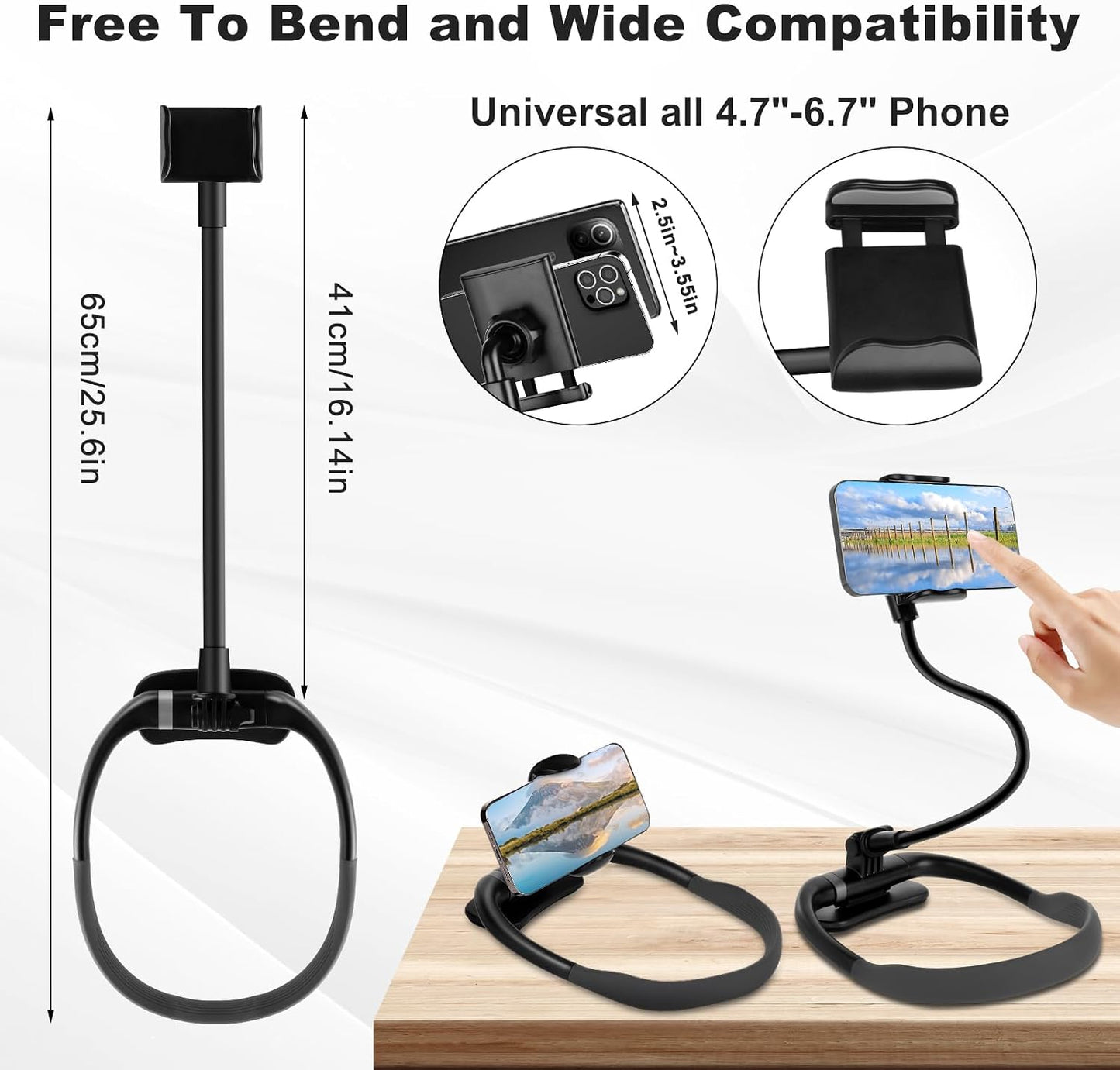 Neck Cell Phone Holder, Hand Free Flexible Gooseneck Phone Stand for Bed | Cell Phone Stand, Neck Phone Holder POV/Vlog Selfie Mount, Universal Multi-Functional Phone Stand for 4.7''-6.7'' Phone