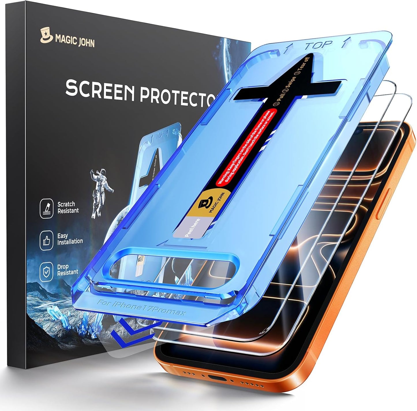 MAGIC JOHN for iPhone 17 Pro Max Screen Protector Tempered Glass 6.9 inch | 2Pack, Auto Dust-Elimination, Easy Installation, Bubble Free, HD Clear