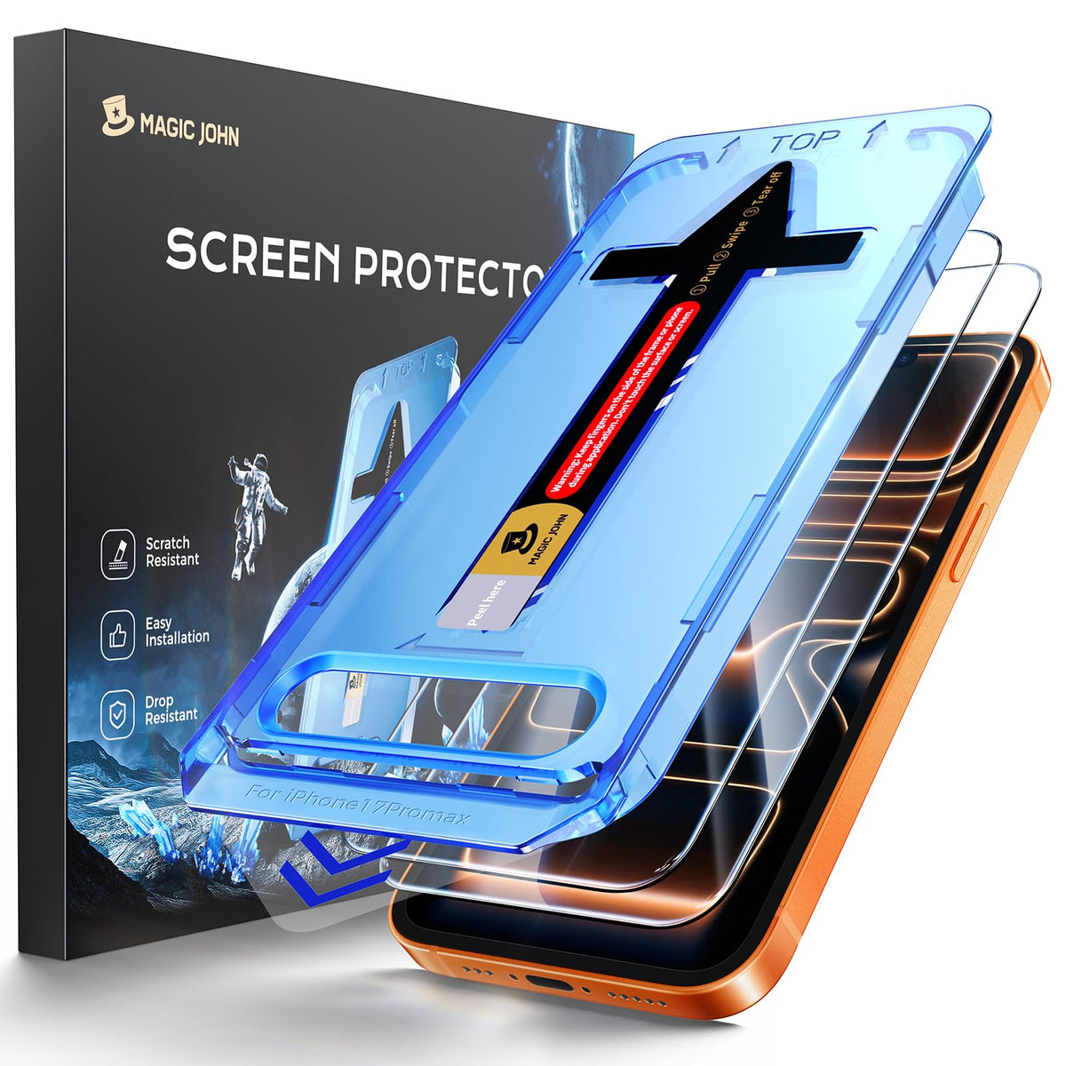 MAGIC JOHN for iPhone 17 Pro Max Screen Protector Tempered Glass 6.9 inch | 2Pack, Auto Dust-Elimination, Easy Installation, Bubble Free, HD Clear