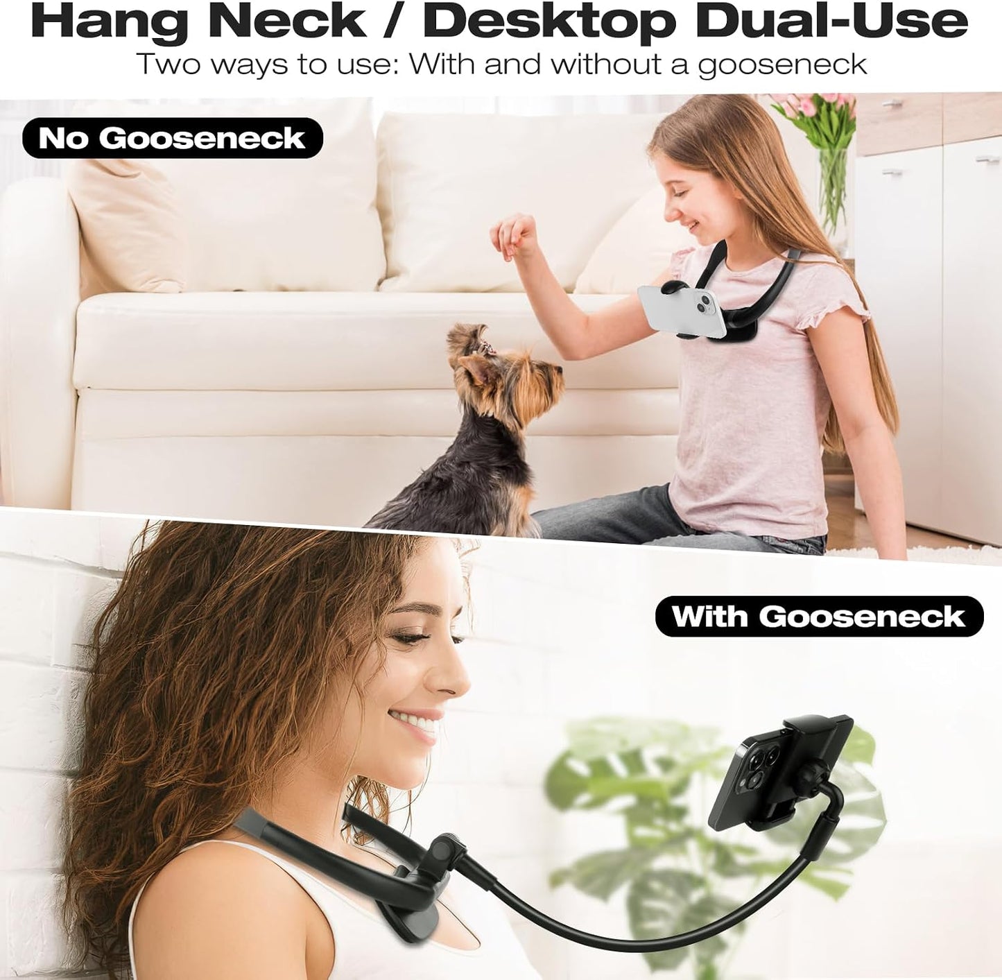 Neck Cell Phone Holder, Hand Free Flexible Gooseneck Phone Stand for Bed | Cell Phone Stand, Neck Phone Holder POV/Vlog Selfie Mount, Universal Multi-Functional Phone Stand for 4.7''-6.7'' Phone