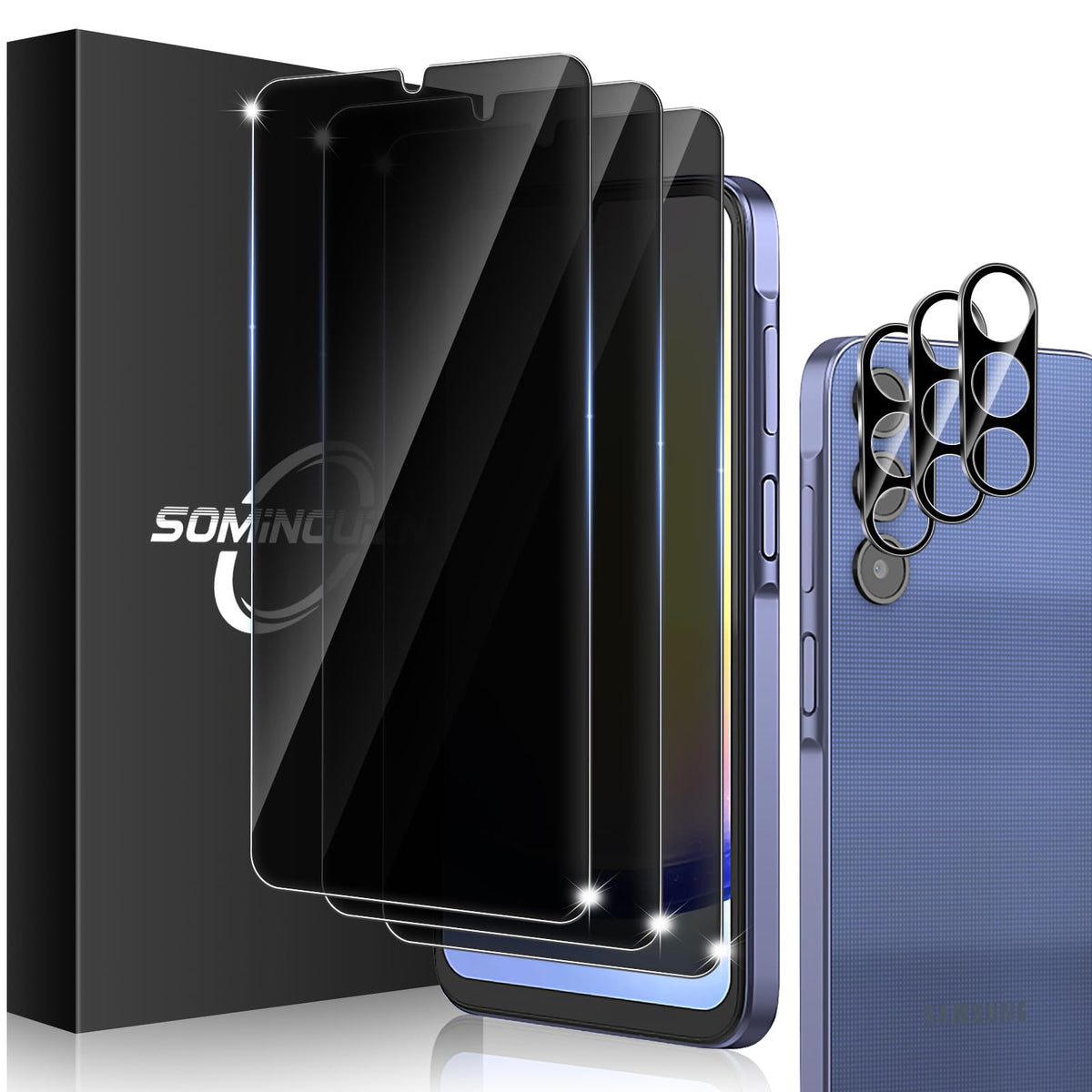3+3 for Samsung Galaxy A26 5G Privacy Screen Protector Camera Protector | 9H Tempered Glass Cell Phone Protector Camera Lens Protector
