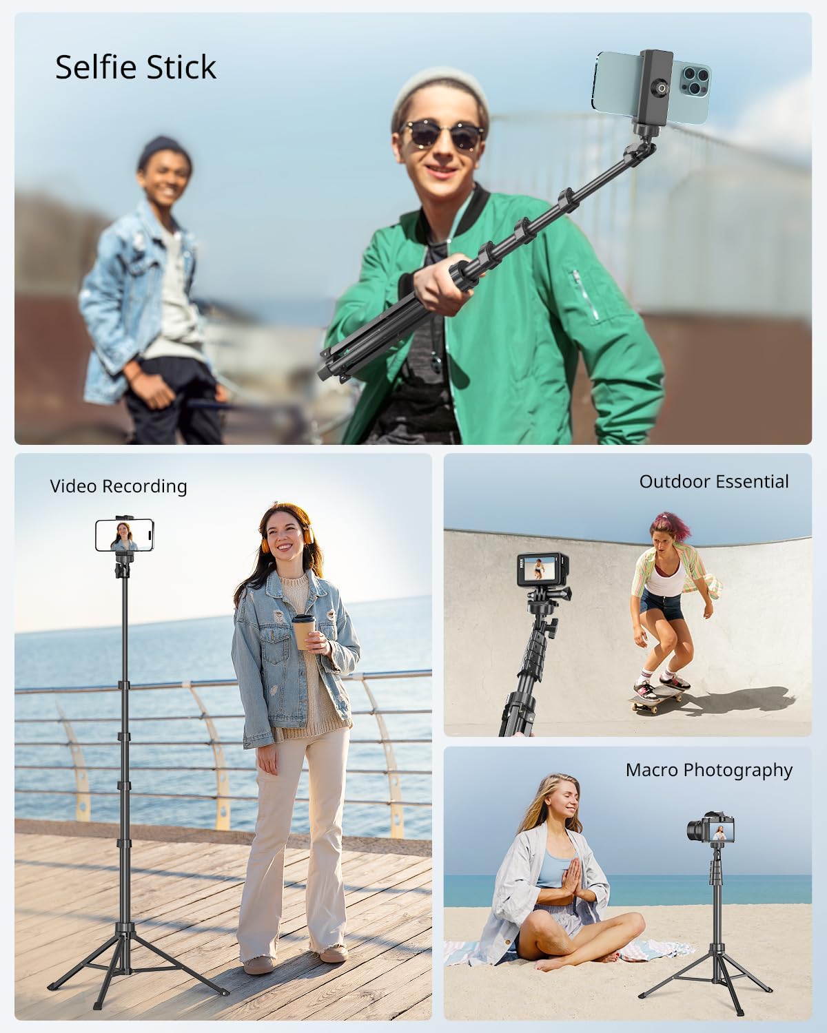 SENSYNE 62" Phone Tripod for iPhone, Extendable Selfie Stick Tripod Stand with Wireless Remote and Phone Holder, Cell Phone Tripod for Video Recording, Compatible with iPhone Android