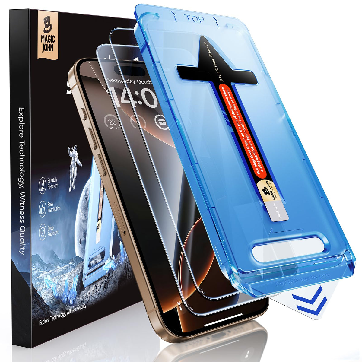 MAGIC JOHN 2 Pack for iPhone 16 Pro Max Tempered Glass Screen Protector | 6.9 inch, Easy Installation, HD Clear, Bubble Free, Auto Dust-Elimination