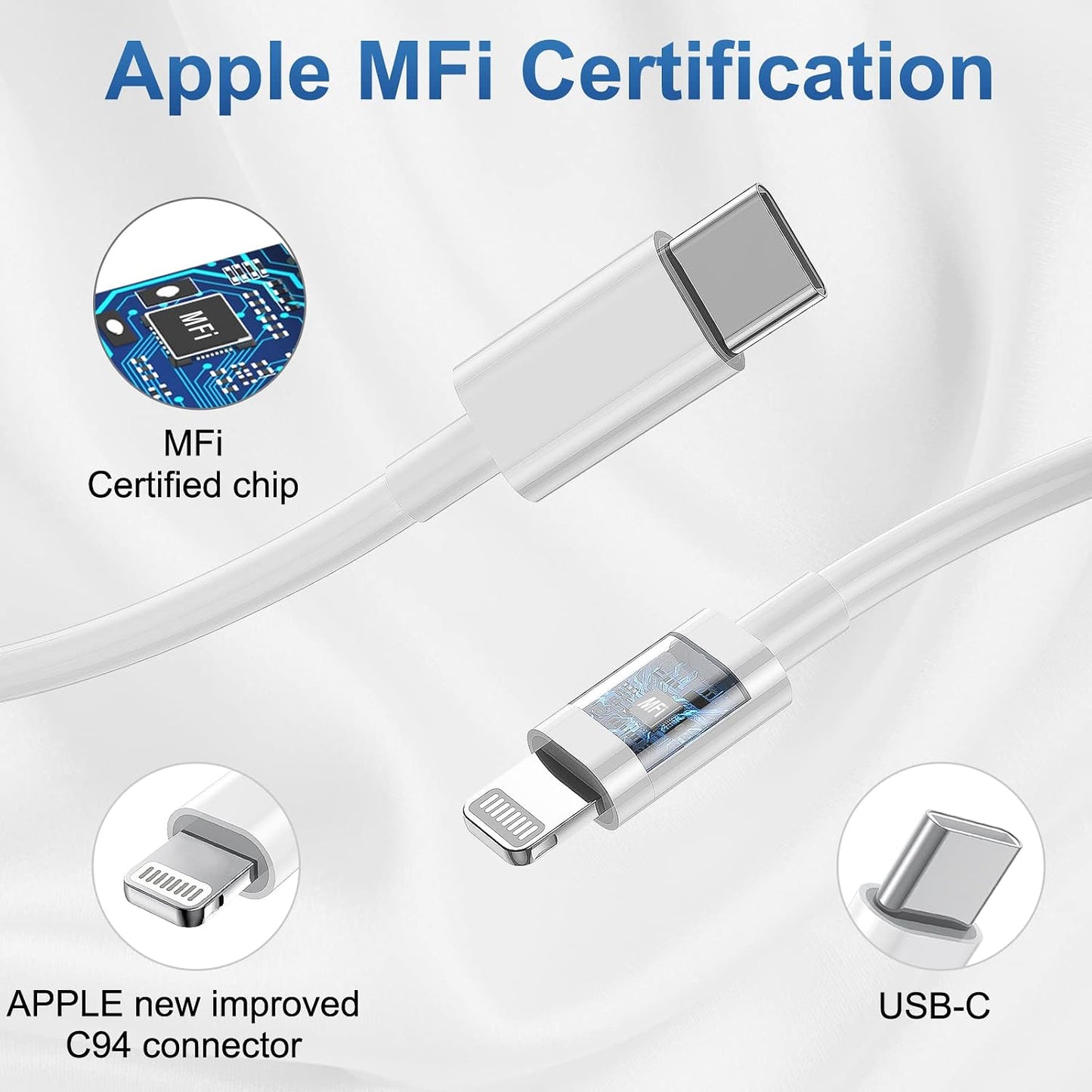 iPhone Charger Fast Charging, USB C Charger Block, 6FT/10FT Lightning Cable | For Apple iPhone 14/13/12/11 Series, 2-Pack 6FT/10FT Long USB C to Lightning Cables, AirPods with Lightning Charging Case