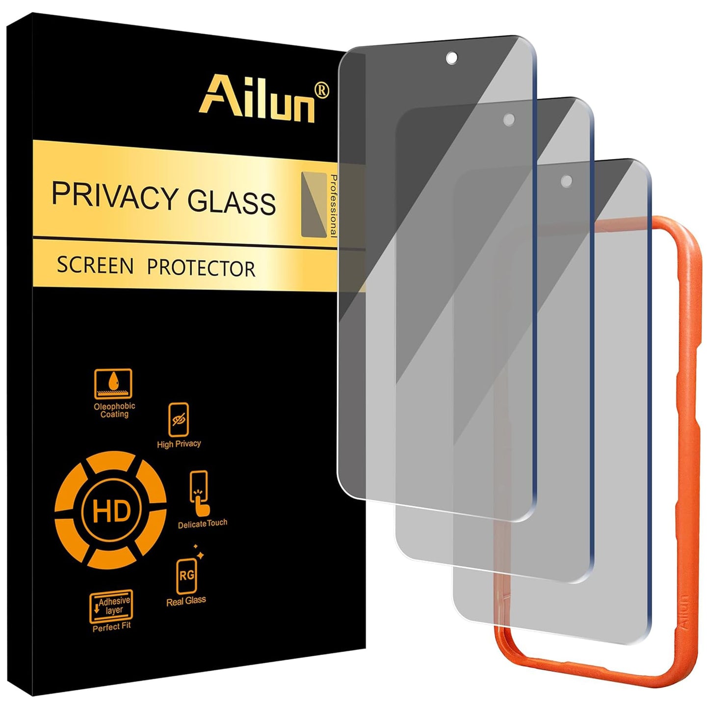 Ailun 3 Pack Privacy Screen Protector for iPhone 16 Pro/iPhone 17 | 6.3 inch, Installation Frame, Anti Spy Private, Tempered Glass, Anti-Scratch, Case Friendly