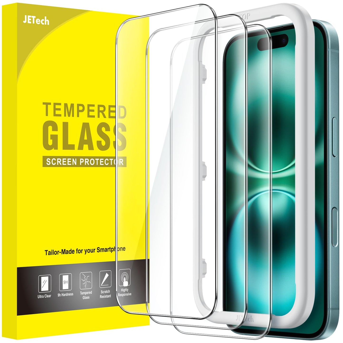 JETech Screen Protector for iPhone 17, 3-Pack | 9H Tempered Glass, HD Clear, Anti-Scratch Protection, Easy Installation Tool