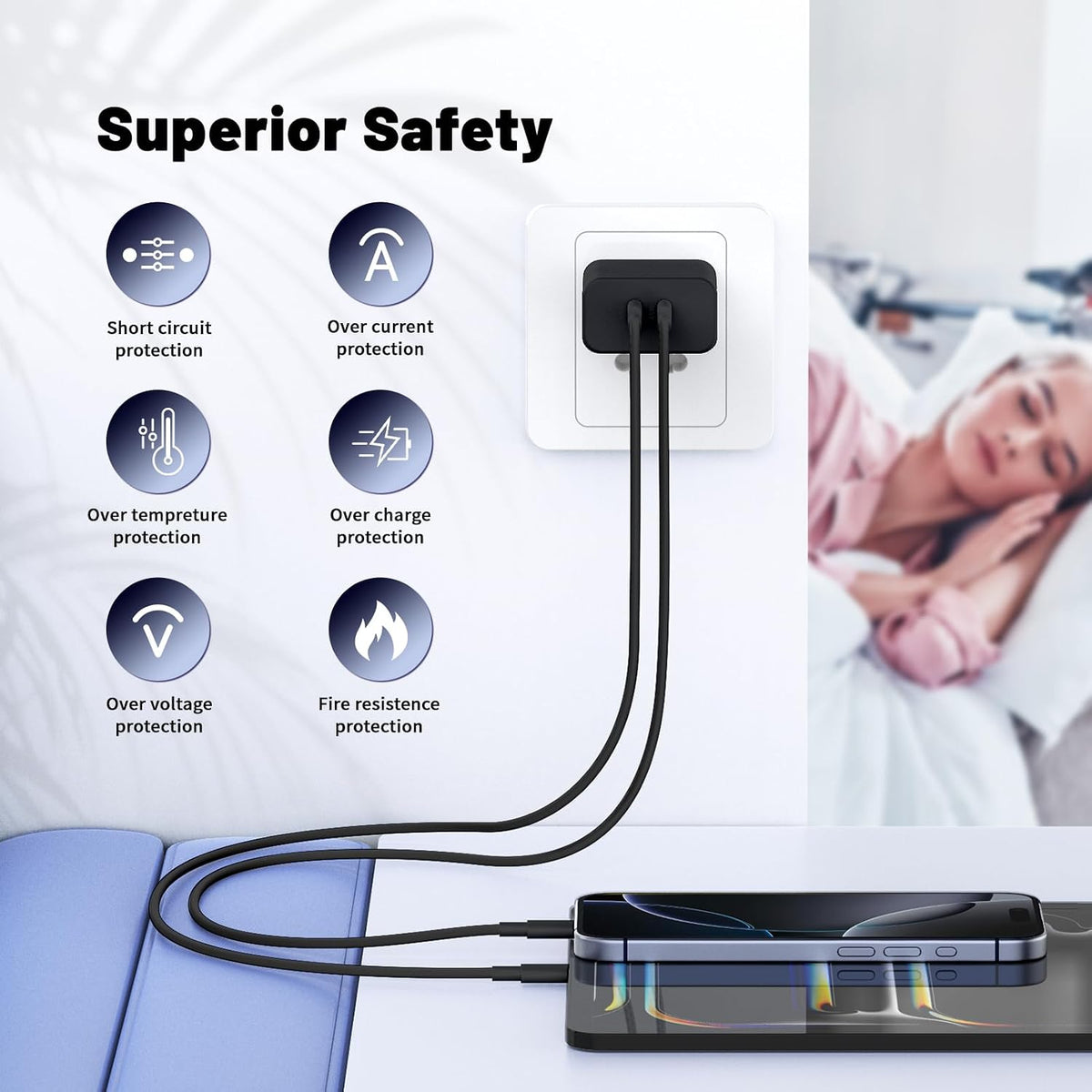 QZIIW Super Fast Samsung Charger Type C,45W Dual Port USB C Fast Charger | Extra Long 60W 3/6/10/10FT USB C Cable - [2-Pack]PD Quick Charging 3.0 For Samsung Galaxy S26 S25 Ultra/S24+/S23 iPhone 17 16