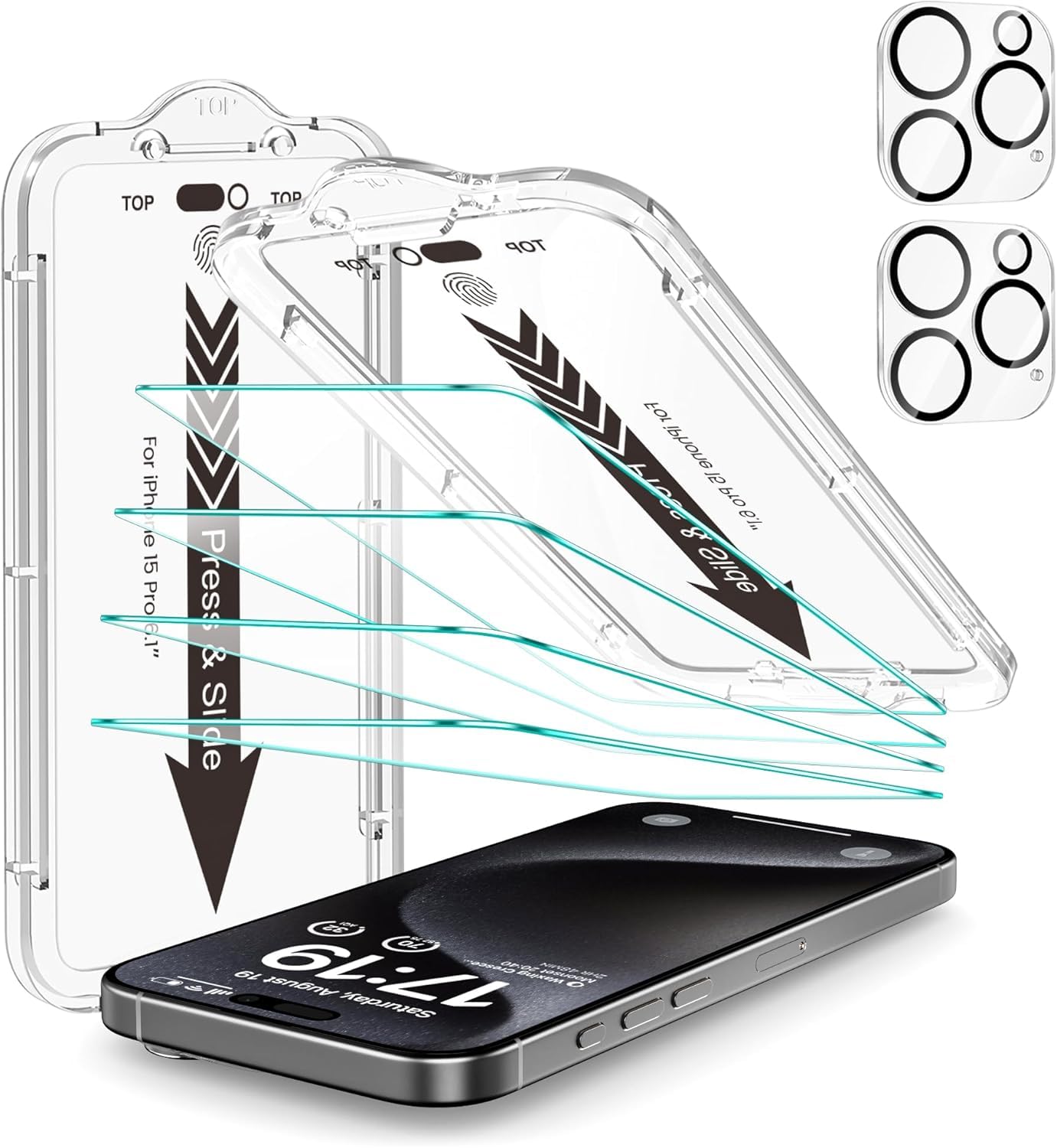 EZ-GLAZ-4+2 Pack for iPhone 15 Screen Protector (6.1") HD Clear | 2-Pack Lens Protectors, Alignment Kit, Easy Installation, Case-Friendly, 9H+ Tempered Glass, Scratch Resistant, Ultra Clear
