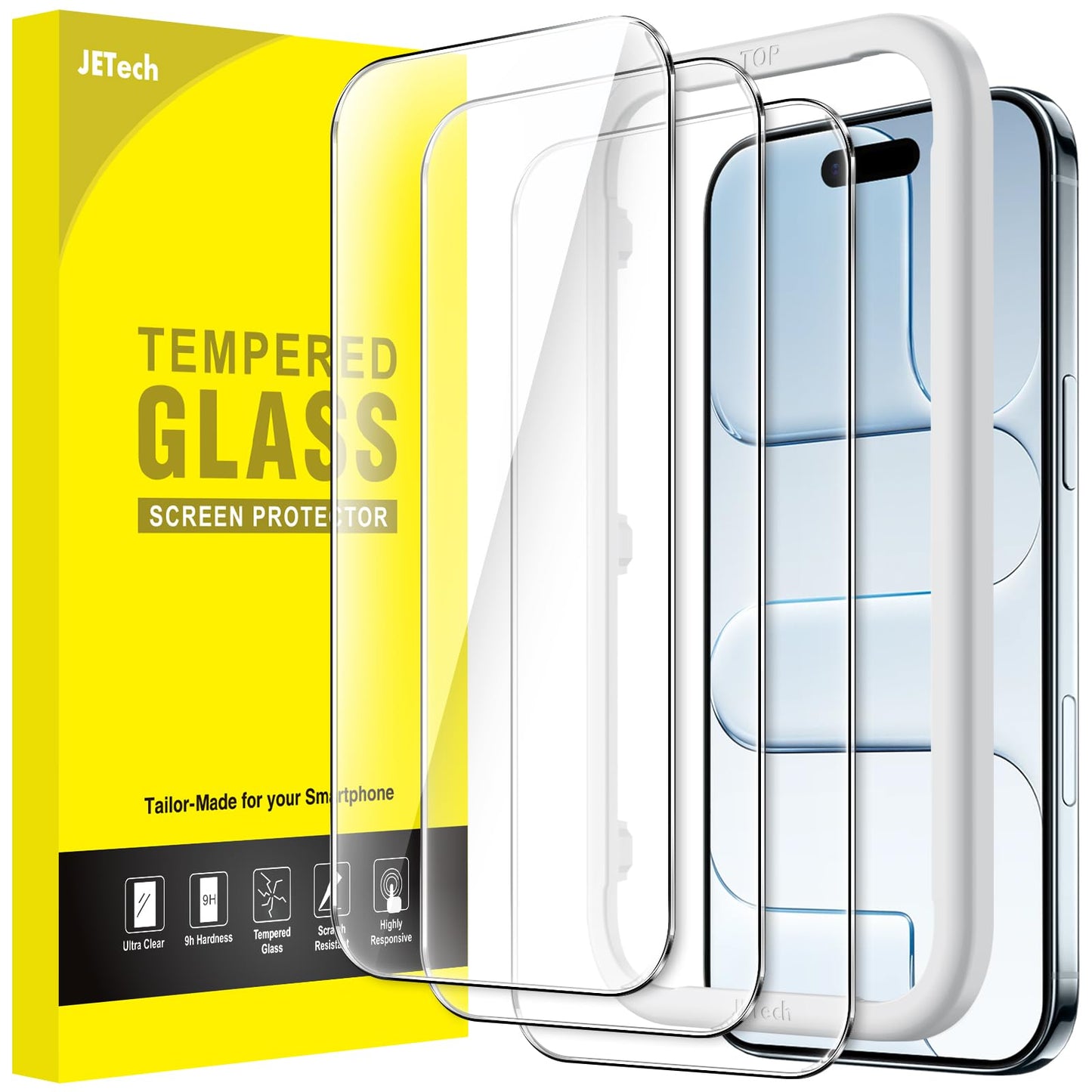 JETech Screen Protector for iPhone 17, 3-Pack | 9H Tempered Glass, HD Clear, Anti-Scratch Protection, Easy Installation Tool