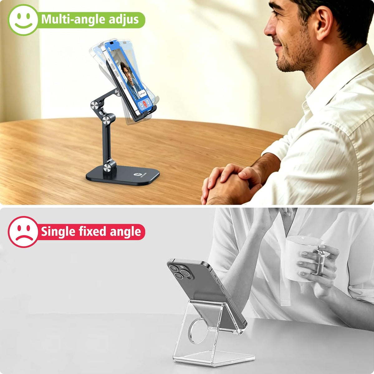 Phone Stand, Foldable Cell Phone Stand Holder for Desk Office Accessories Adjustable Height and Angle iPhone Stand Compatible with 4"-13" Phones iPad Tablet - Black