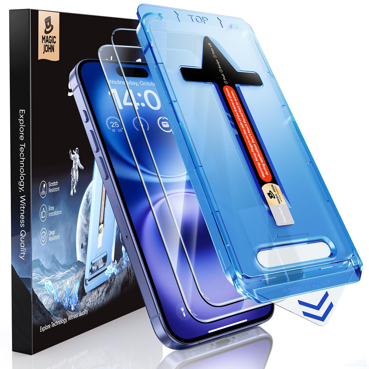 MAGIC JOHN 2 Pack for iPhone 16 Pro Max Tempered Glass Screen Protector | 6.9 inch, Easy Installation, HD Clear, Bubble Free, Auto Dust-Elimination