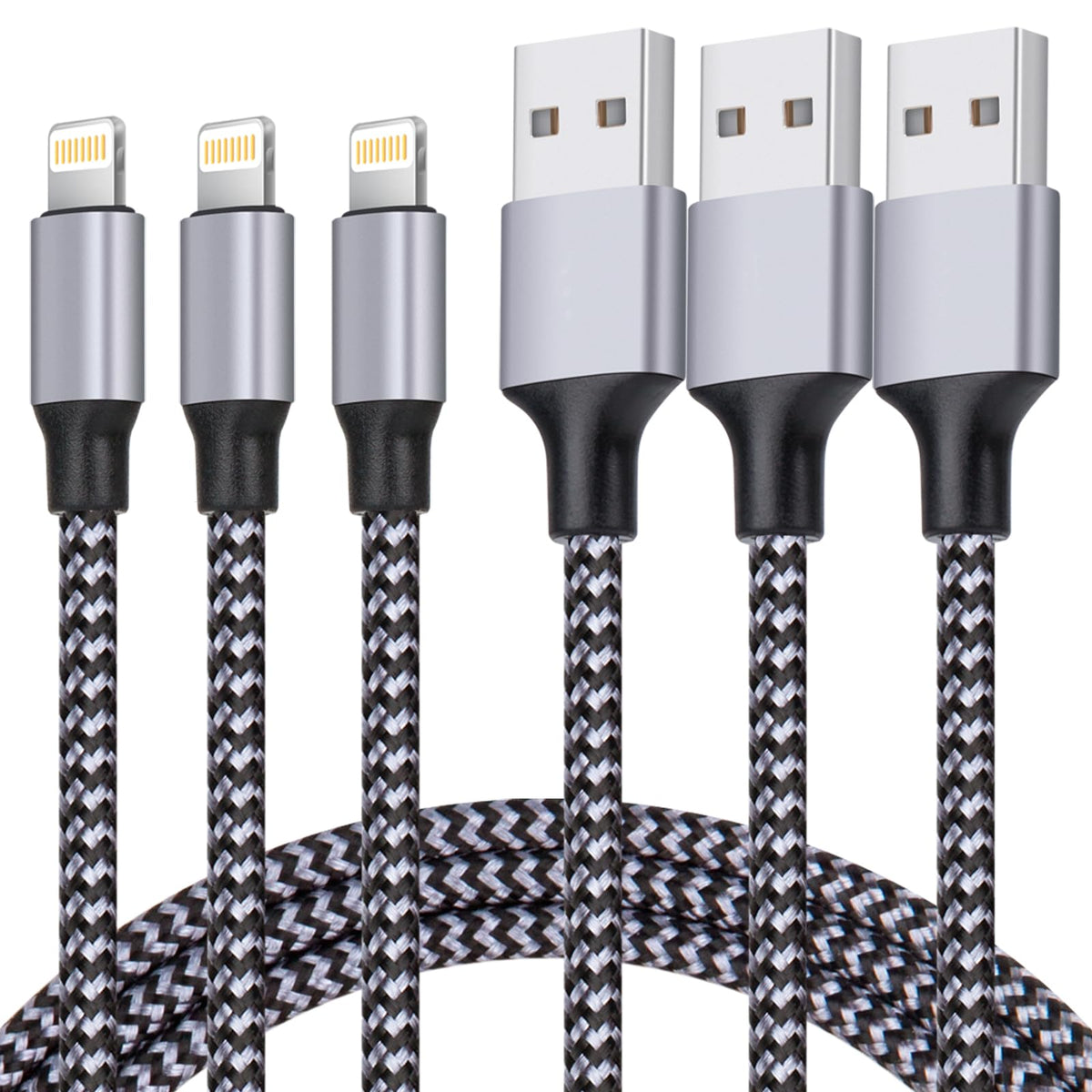 iPhone Charger, Lightning Cable 3PACK 6FT MFi Certified USB Charging Cord | Nylon Braided High Speed Transfer Cable Compatible with iPhone 14 Pro Max/13 Pro/12/11/XS MAX/XR/XS/X/8/iPad Pro Mini Air