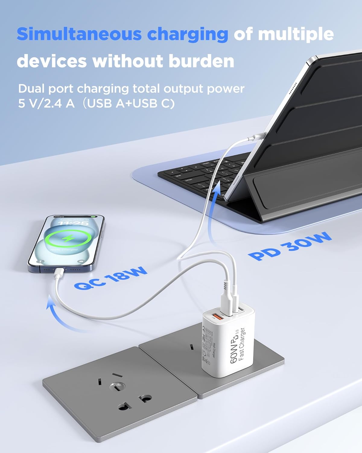 60W USB C Charger,2Pack 10FT iPhone 17 Pro Max Charger Fast Charging,4Port USB-A USBC Charger Block with 10ft USB C Cable Cord for Apple iPhone 17 Pro Max/17 Air/16 Pro Max/15 Plus/16/iPad,AirPods