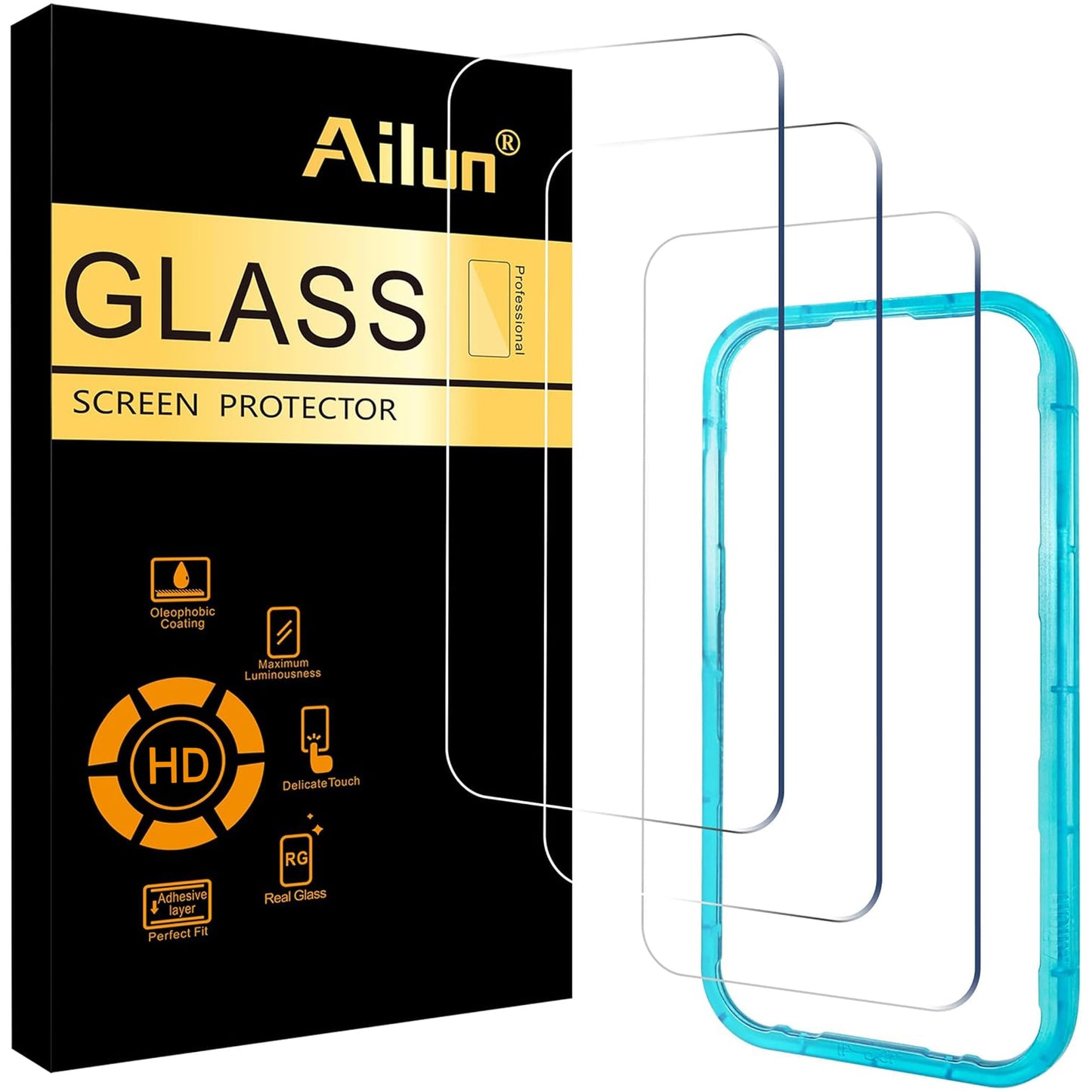 Ailun 3 Pack Screen Protector for iPhone 17 / iPhone 16 Pro, Tempered Glass | 6.3 inch,Installation Frame, Dynamic Island Compatible, Case Friendly