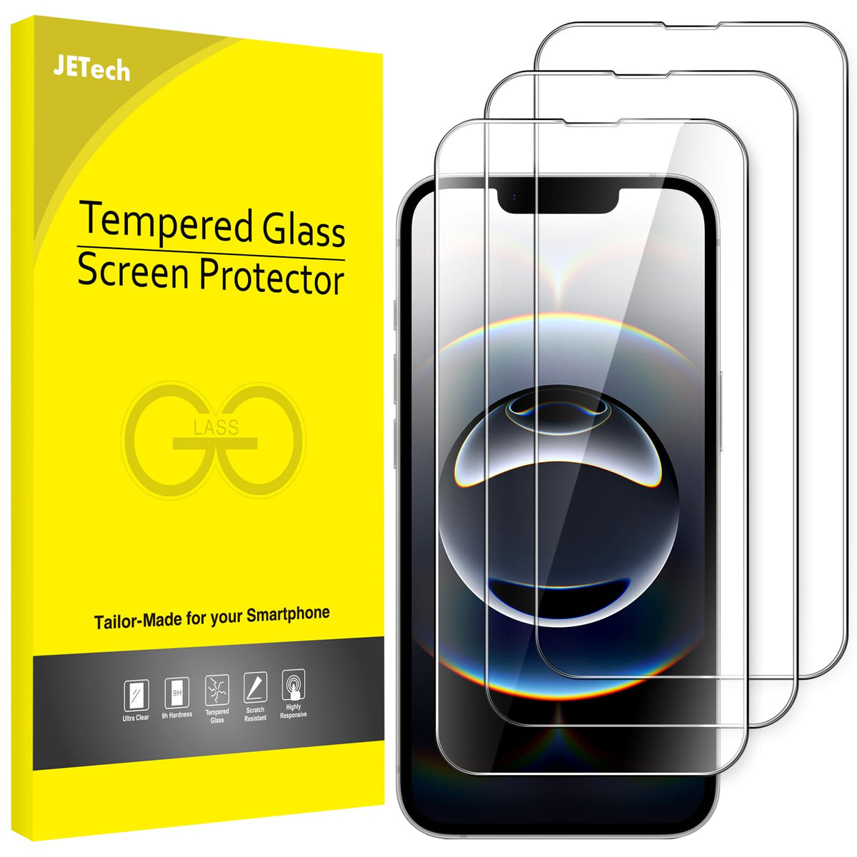 JETech Screen Protector for iPhone 17, 3-Pack | 9H Tempered Glass, HD Clear, Anti-Scratch Protection, Easy Installation Tool
