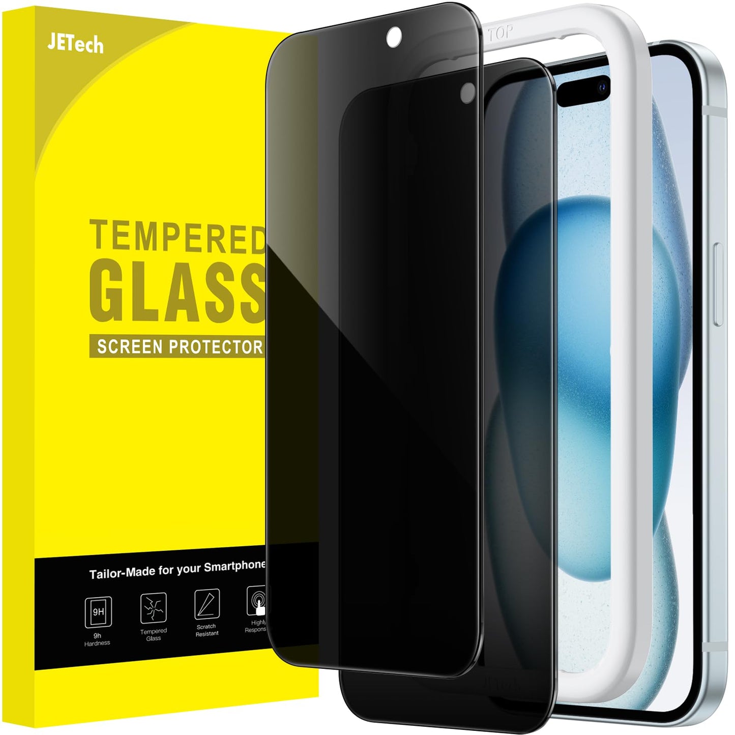 JETech Privacy Screen Protector for iPhone 16 Pro Max, 2-Pack | Anti-Spy Privacy Protection, Tempered Glass, Easy Installation Tool, Anti-Scratch Design
