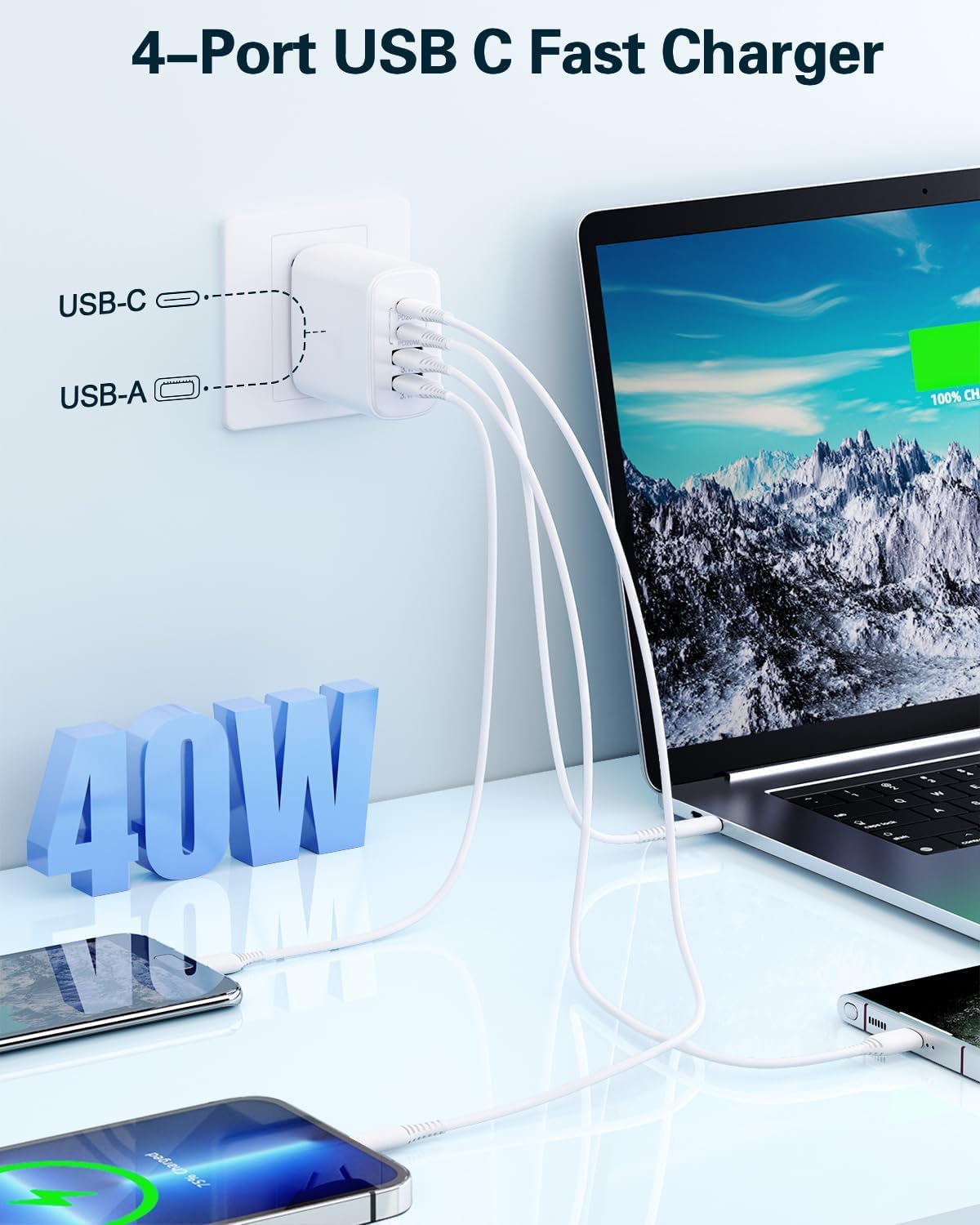 iPhone 17 USB C Fast Charger Block,3-Pack 40W USB C Charging Block 4-Port Dual Port PD+QC Fast Plug Wall Charger for iPhone 17/17 Pro/17Pro Max/Air/16/16e/16 Pro Max/16 Plus/15/14/13/12/11/Xs Max,iPad