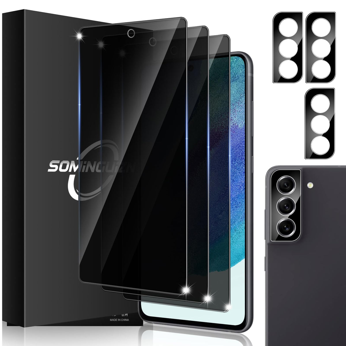 3+3 for Samsung Galaxy A26 5G Privacy Screen Protector Camera Protector | 9H Tempered Glass Cell Phone Protector Camera Lens Protector