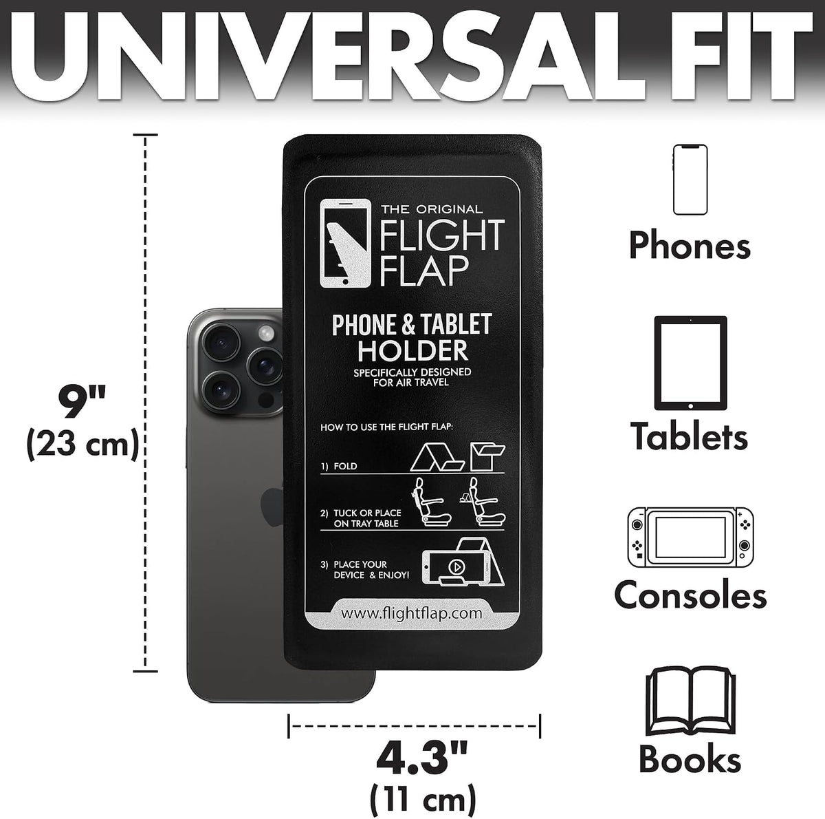 Airplane Phone Holder - Foldable Phone Stand for Plane Travel | Aluminum Build, 9 x 4.3 in. Matte Black Finish, Tabletop Mount Desk, Plane Tray Seat back, Treadmill, Fits iPhone Cell Phone