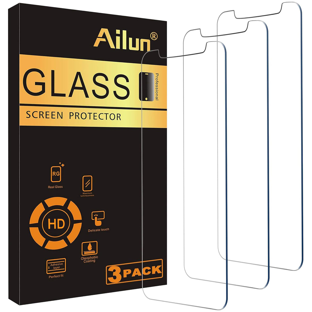 Ailun 3 Pack Screen Protector for iPhone 16 / iPhone 15 / iPhone 15 Pro | 6.1 Inch, Tempered Glass, Dynamic Island Compatible, Case Friendly