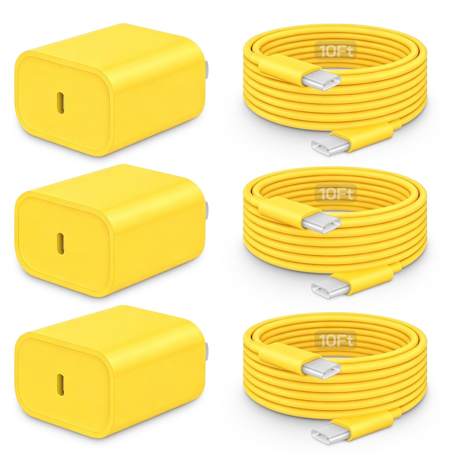 20W Fast Charger for iPhone 17/16/15 with 6FT Cable [3-Pack] | USB-C Wall Charger & C-to-C Cable, Compatible with iPhone 17/16/15 Series, USB-C iPad Pro/Air/Mini & More